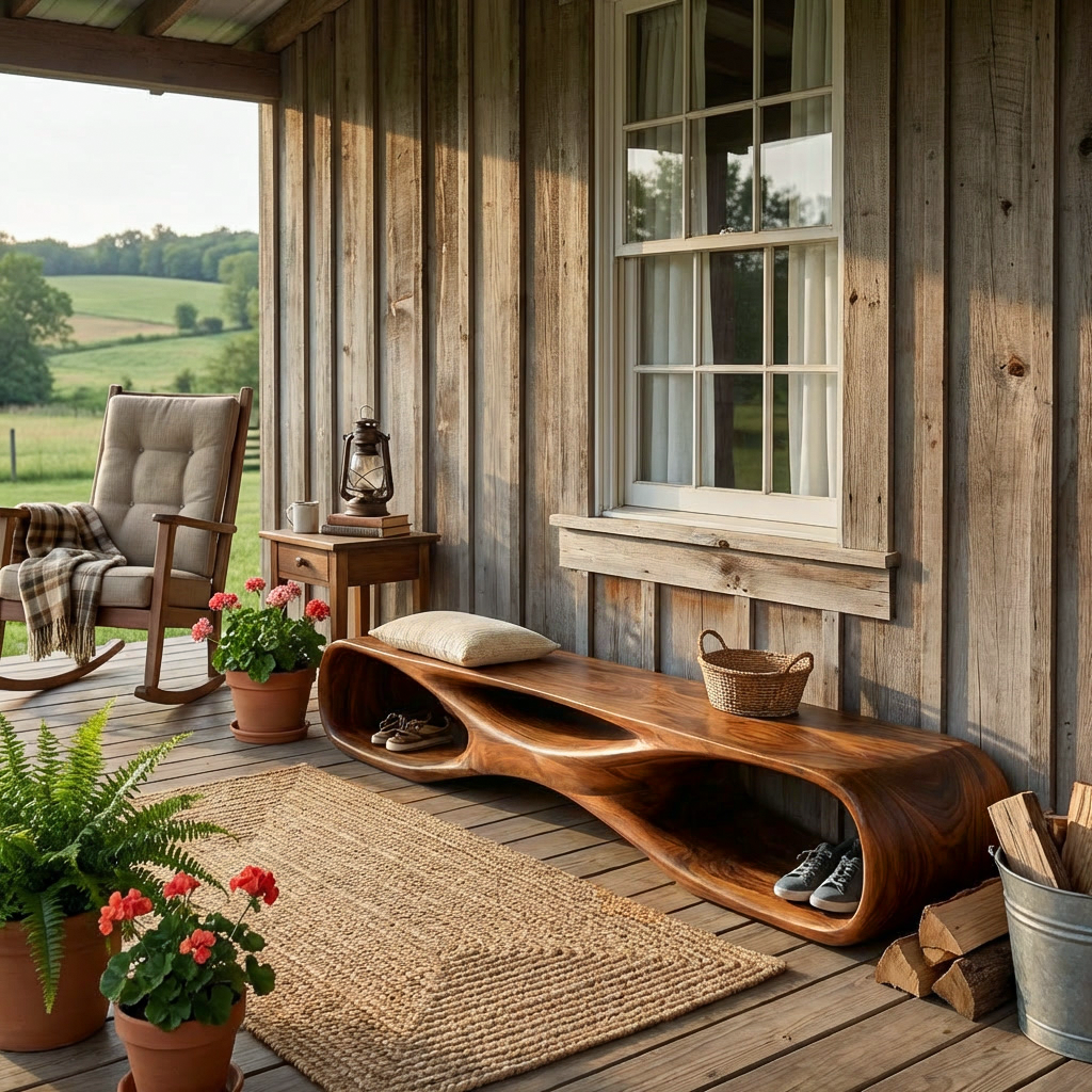 Artistic Wooden Bench With Organic Shape For Hallway RTTHTTCHR094
