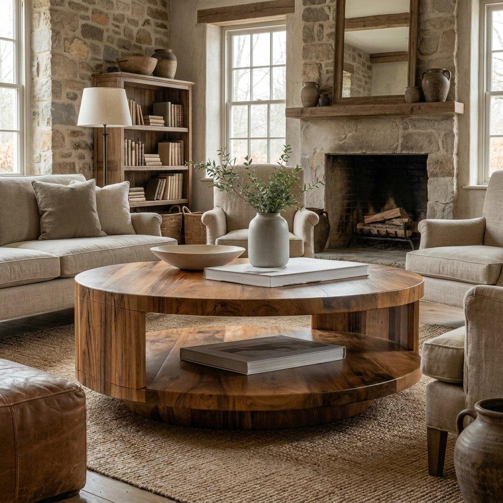 Modern Round Coffee Table With Shelf For Living Room And Lounge SITHTTCF002