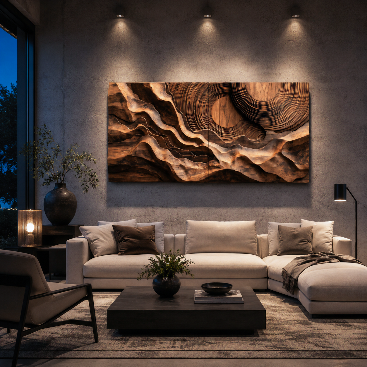 Abstract Sculptural Wood Wall Art With Concentric Circles For Living Room Or Bedroom SITHTTWA005