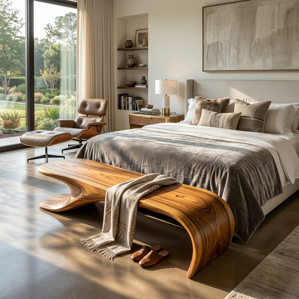 Modern Sculptural Bench With Flowing Curves For Living Room SITHTTCHR038