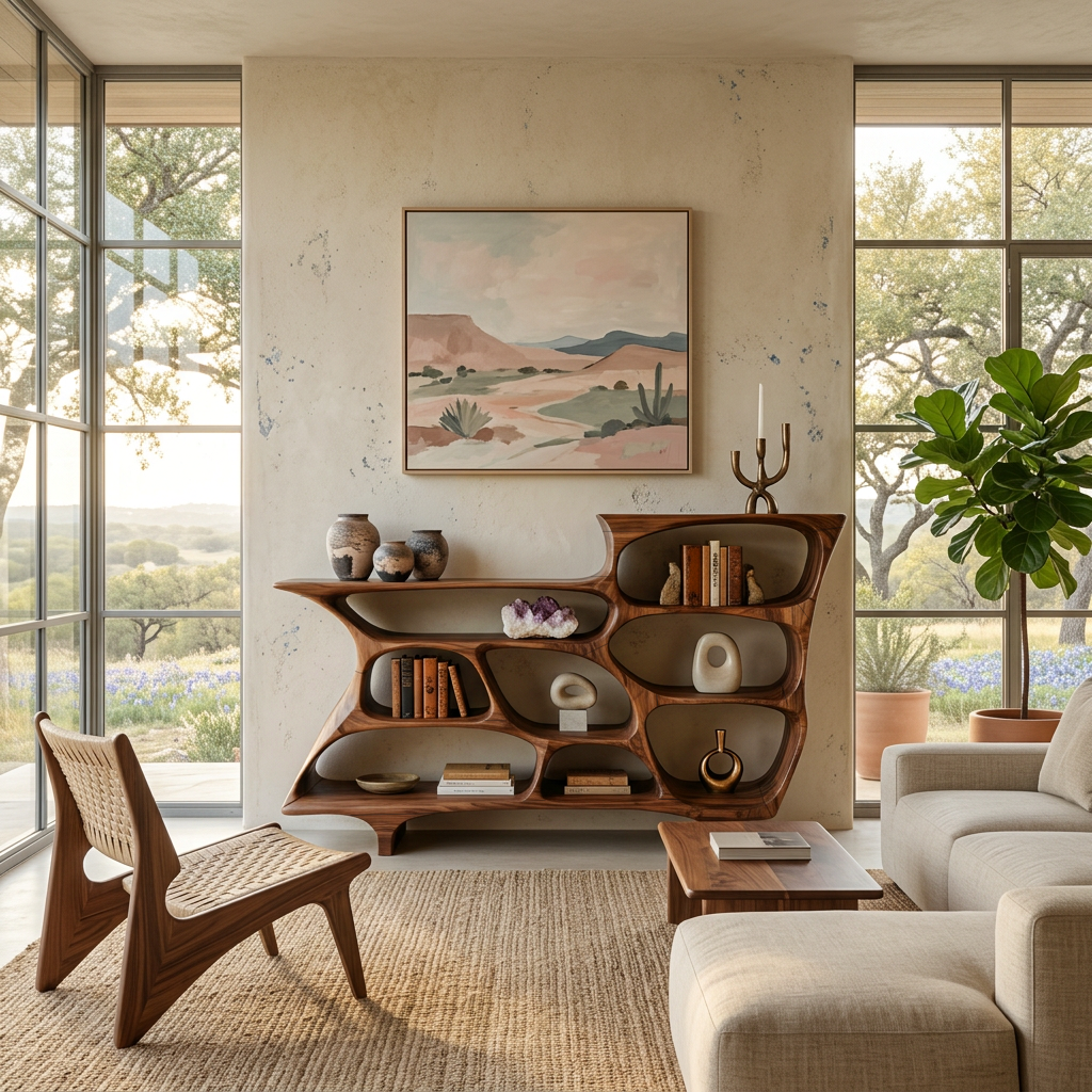 Contemporary Organic Bookshelf With Open Shelves For Living Room Or Office SITHTTBS030