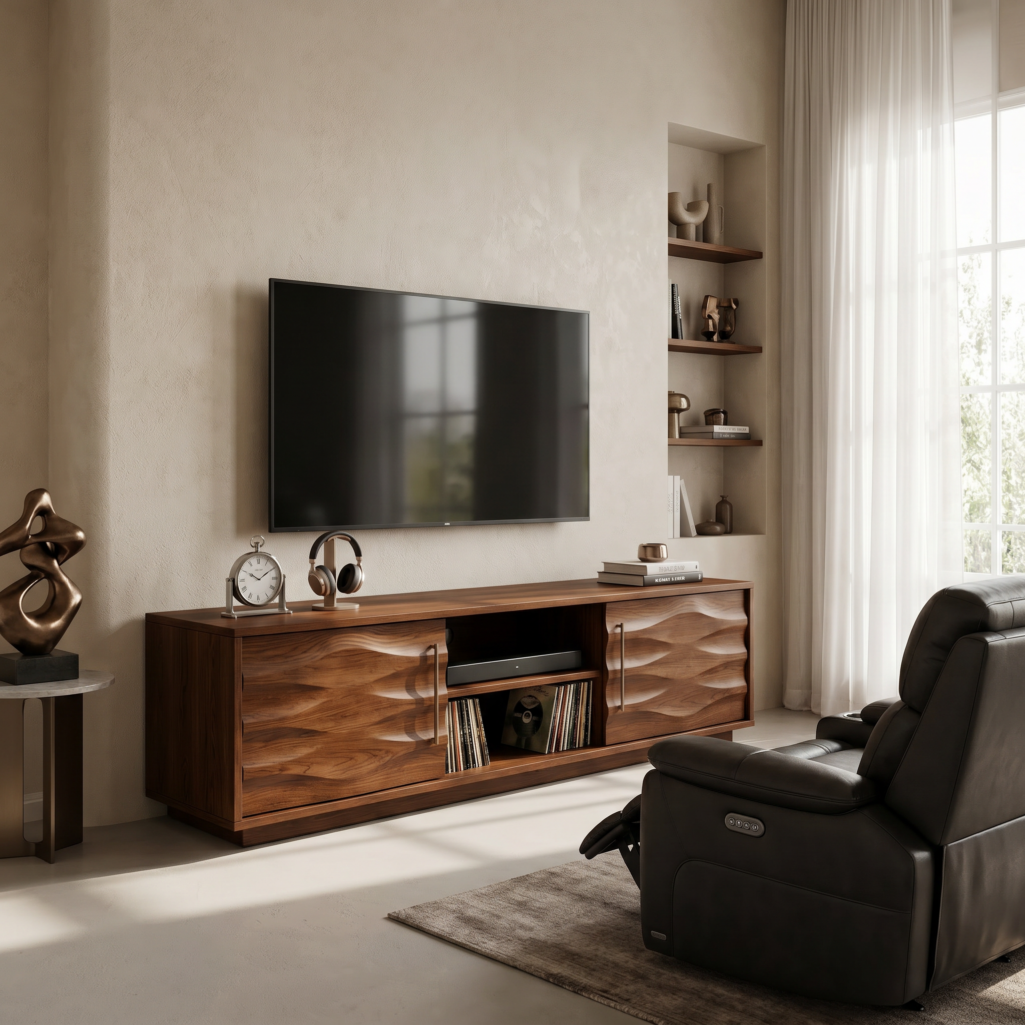 Rustic Curved Media Console For Mediterranean Interior SILDTTRTVC086