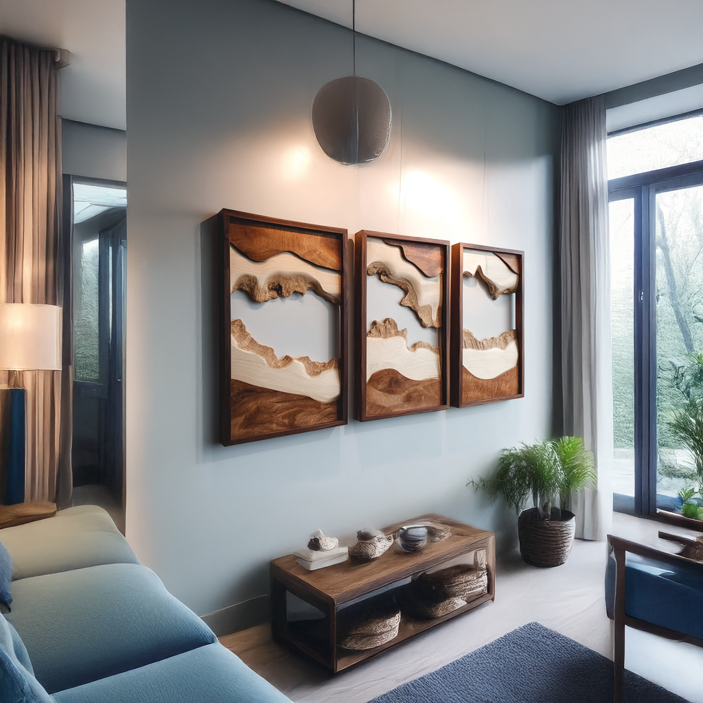 Handcarved Set Wooden Wall Panels Abstract Nature Art Interiors SINLSAWD001