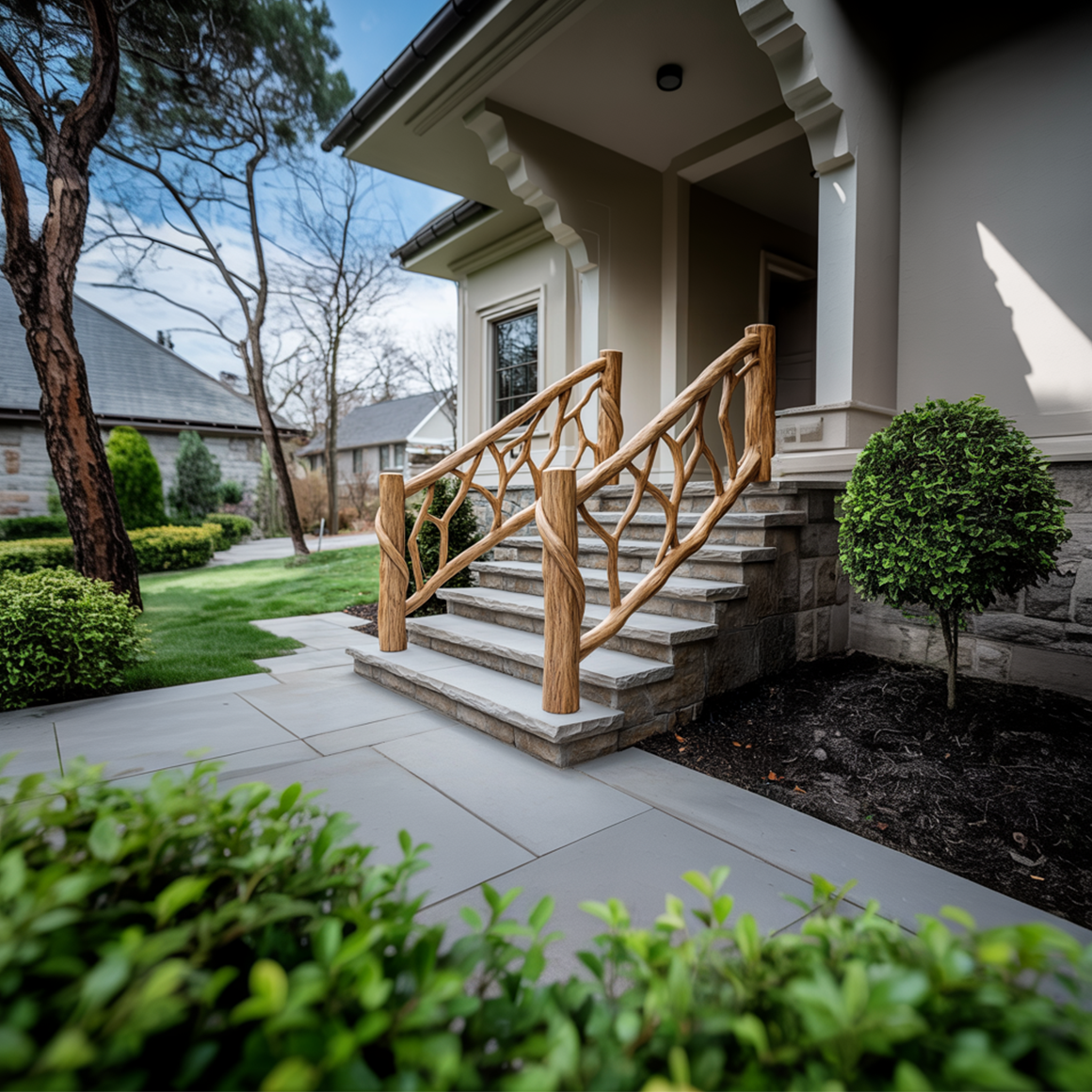 Rustic Stair Wooden Railing For Outdoor Stair Or Entryway SINLSAST011