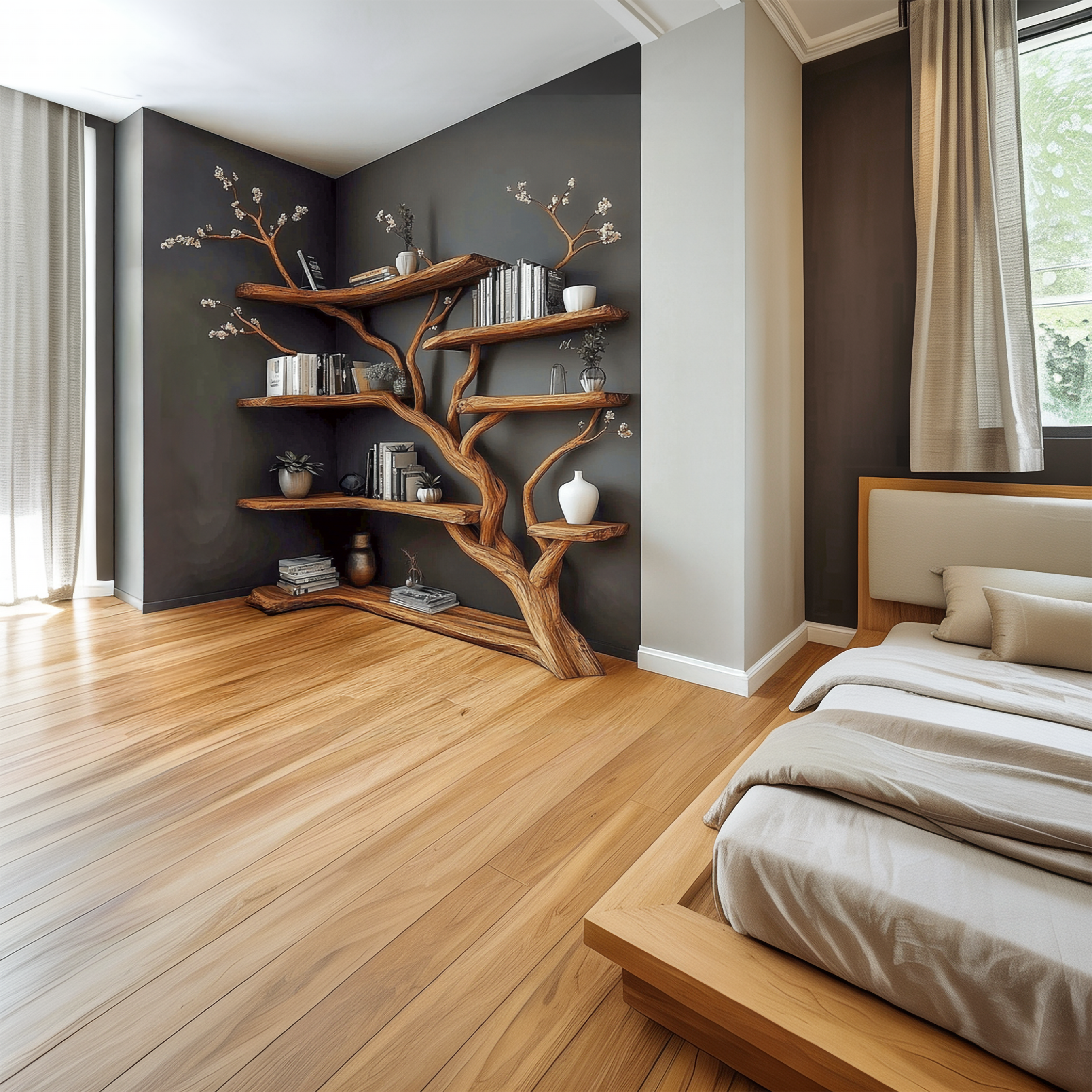 Handcrafted Tree Corner Storage Shelf Living Room Interior Feature Decor SINLSATB647