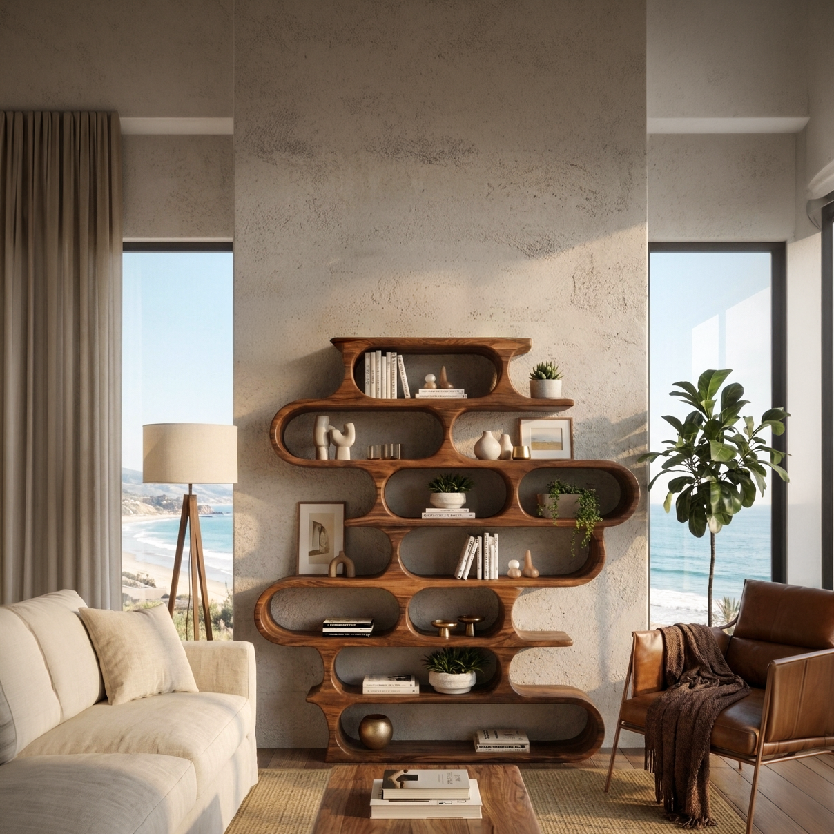 Organic Oval Bookshelf For Living Room Or Creative Studio SITHTTBS021