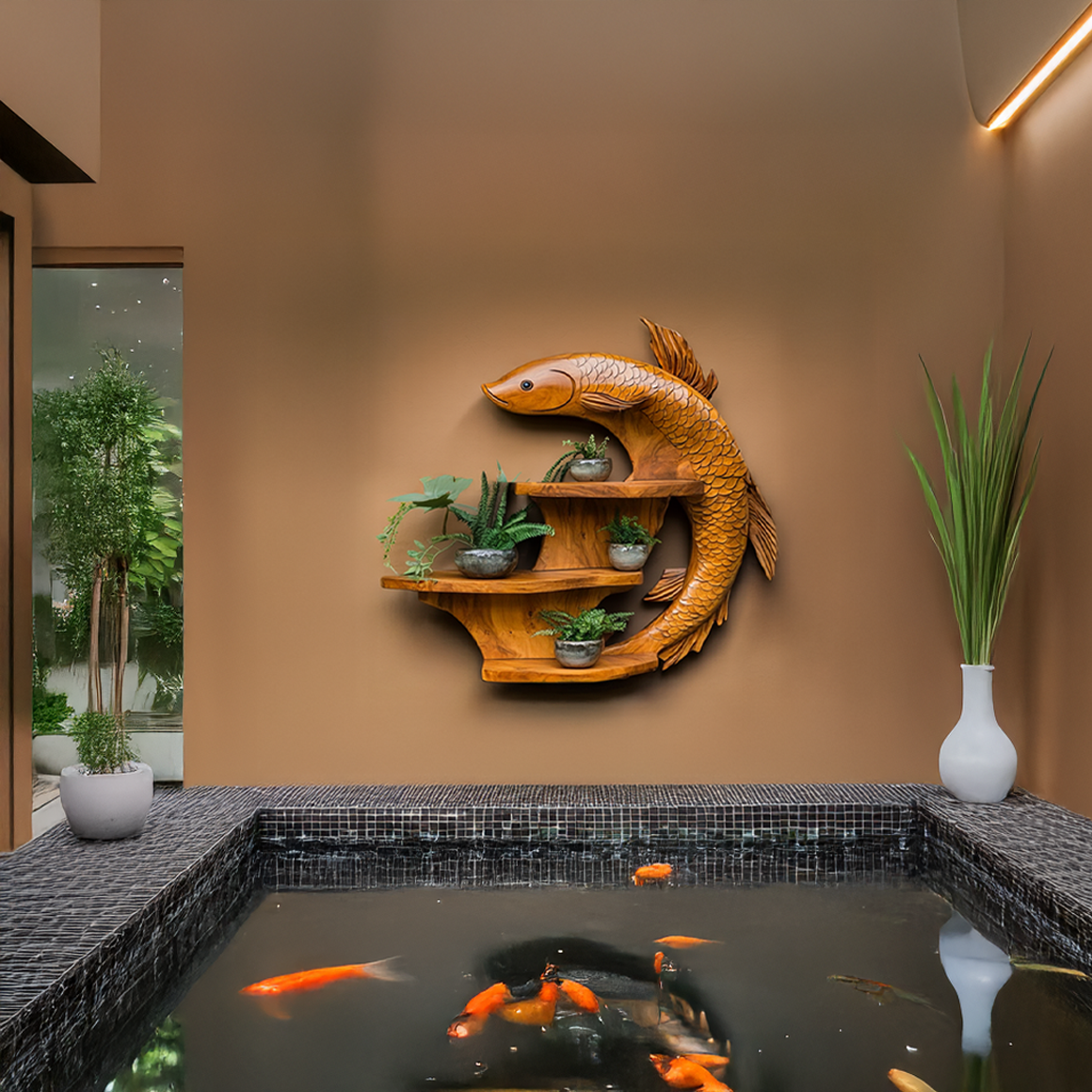 Zen Koi Wall Display Shelf For Living Room And Entryway SINLSAFL282