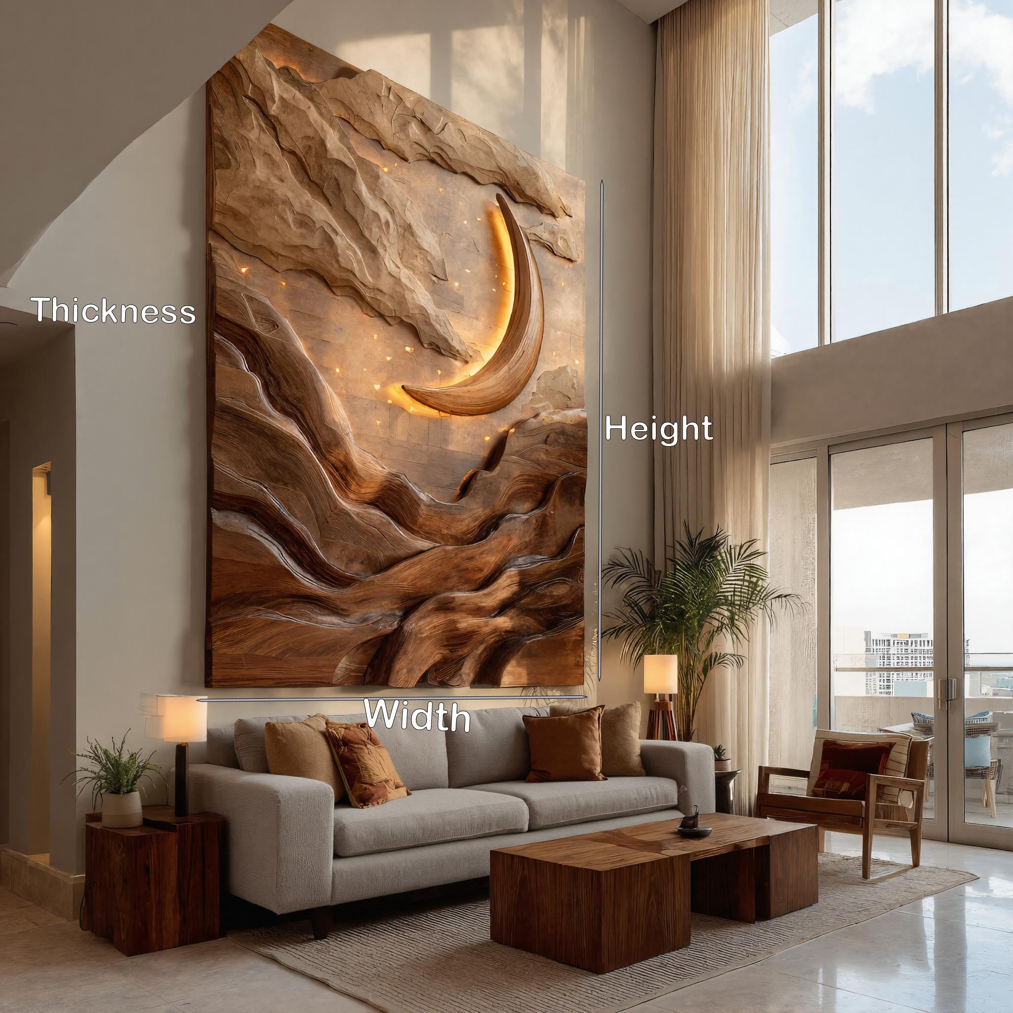 Crescent Moon Mountain Wood Wall Art For Living Decor RTTHHNWA164