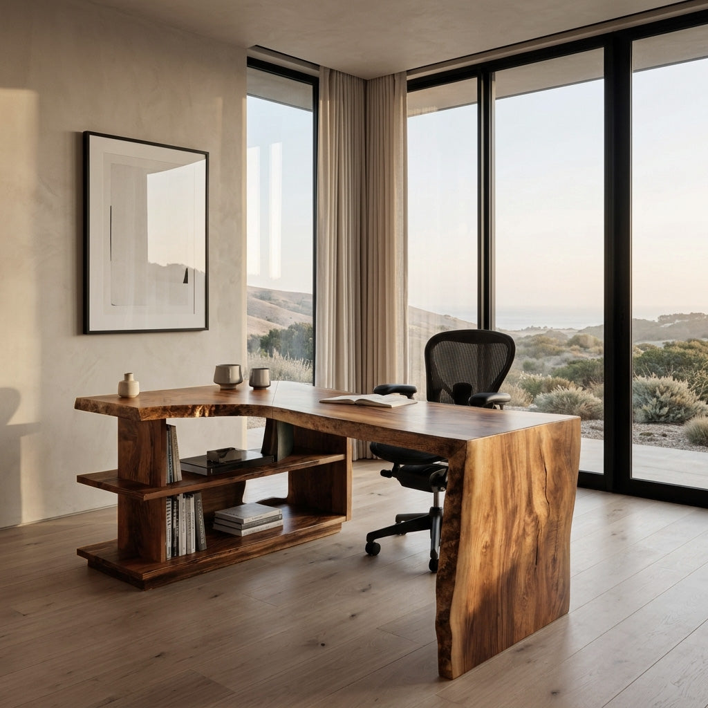 Modern L Shaped Desk With Bookshelf For Home Office SITHHNDE055