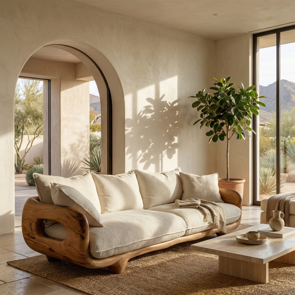 Modern Farmhouse Curved Sofa With Solid Frame For Living Room RTTHHNSFA008