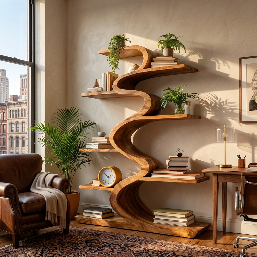Modern Wooden Bookshelf Flowing Form For Living Room RTTHTTBS123