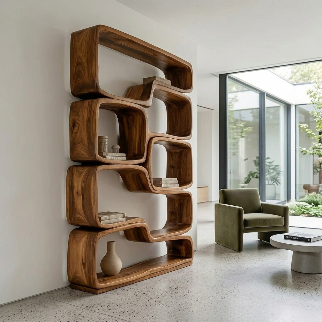 Contemporary Sculptural Natural Wood Bookshelf For Living Room RTTHHNBS163