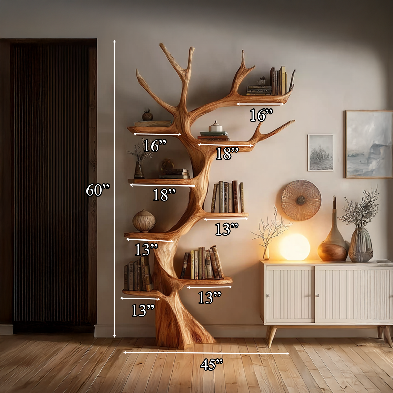 Rustic Tree Bookshelf Living Room SINLSATB208
