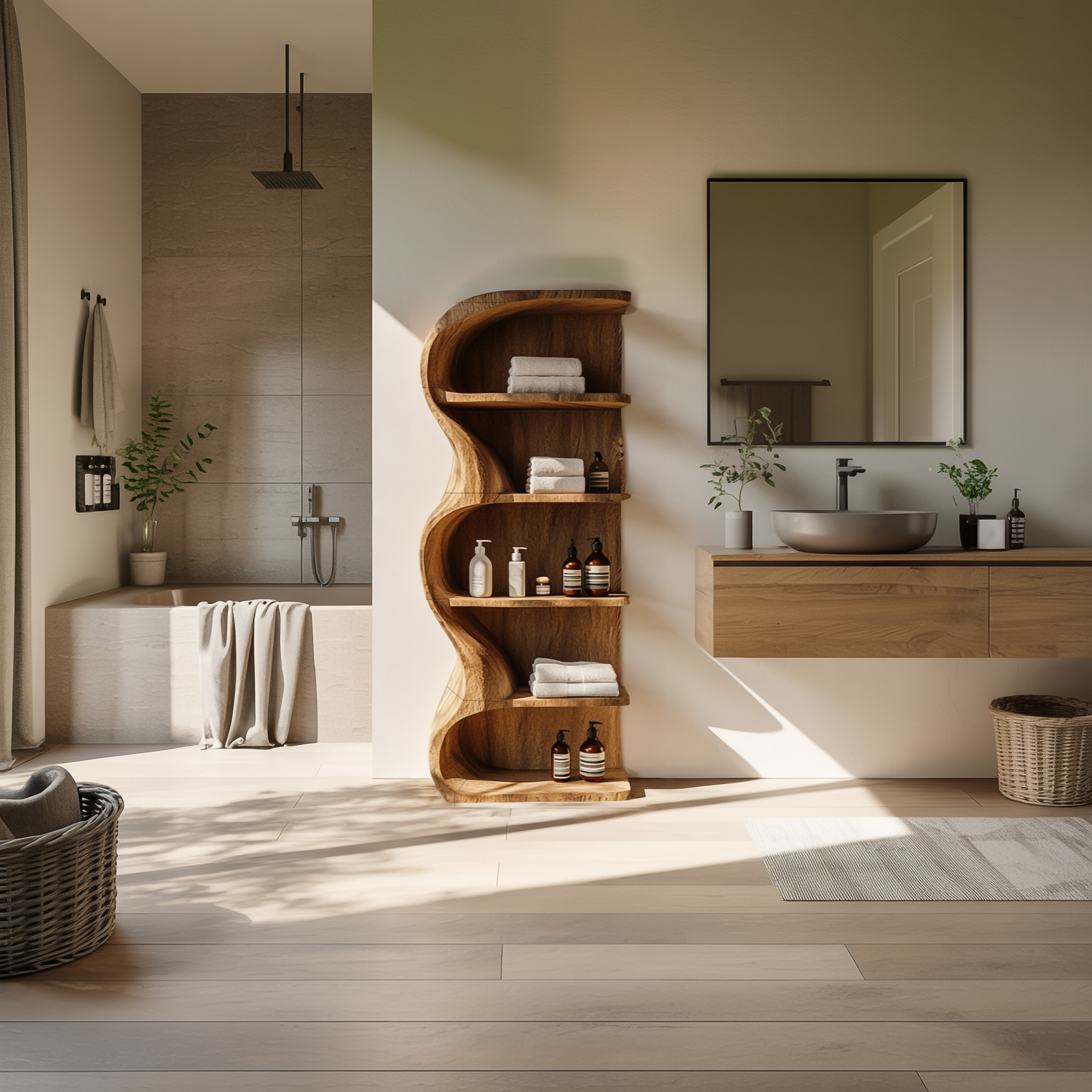 Rustic Organic Bathroom Shelf Bathroom Interior Storage Display SINLSASC321