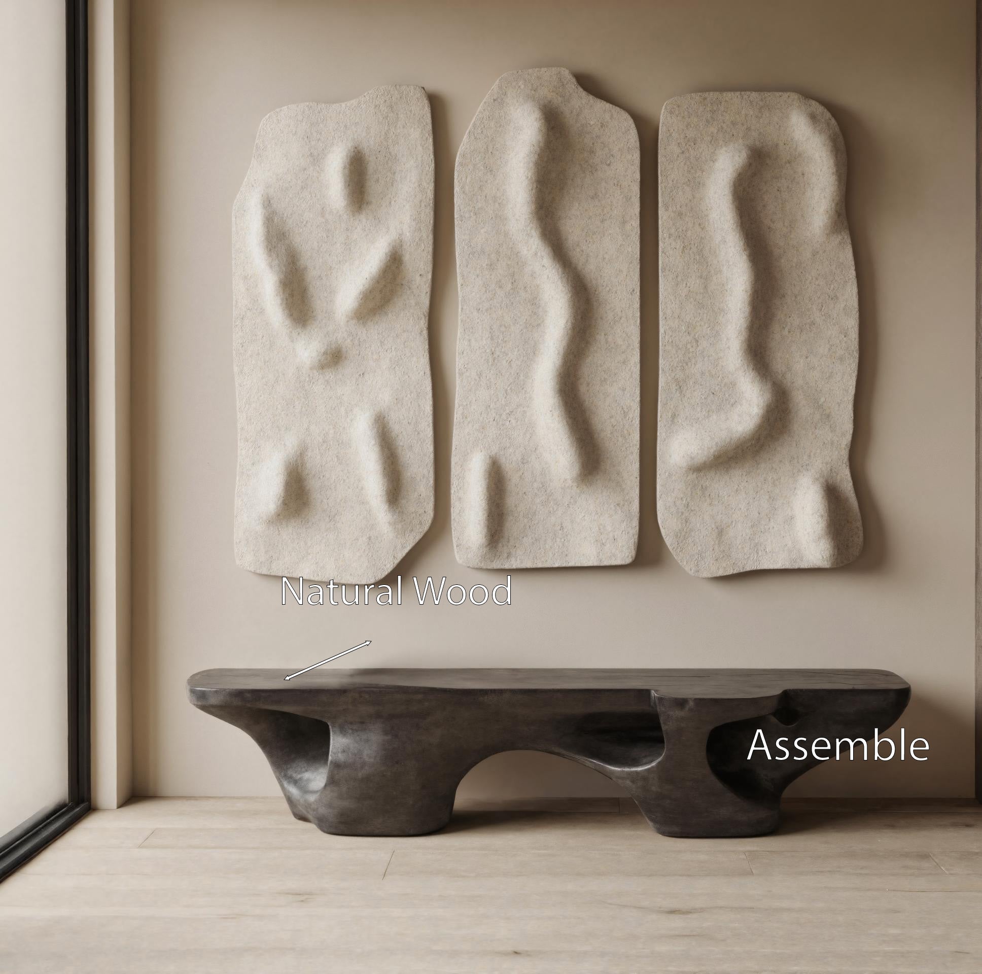 Contemporary Sculptural Bench With Carved Design For Living Room SITHHNCHR041