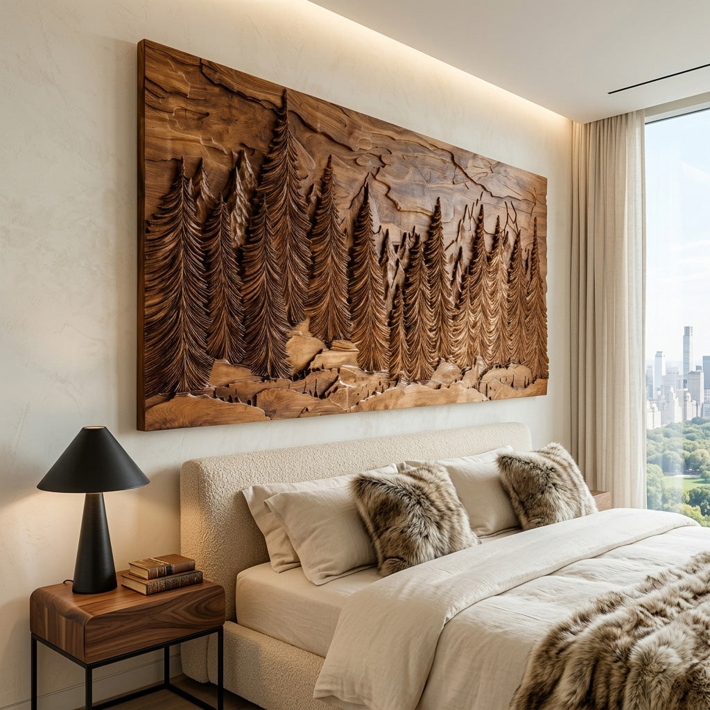 Hand Carved Wall Art With Forest Landscape For Living Room SITHHNWA020