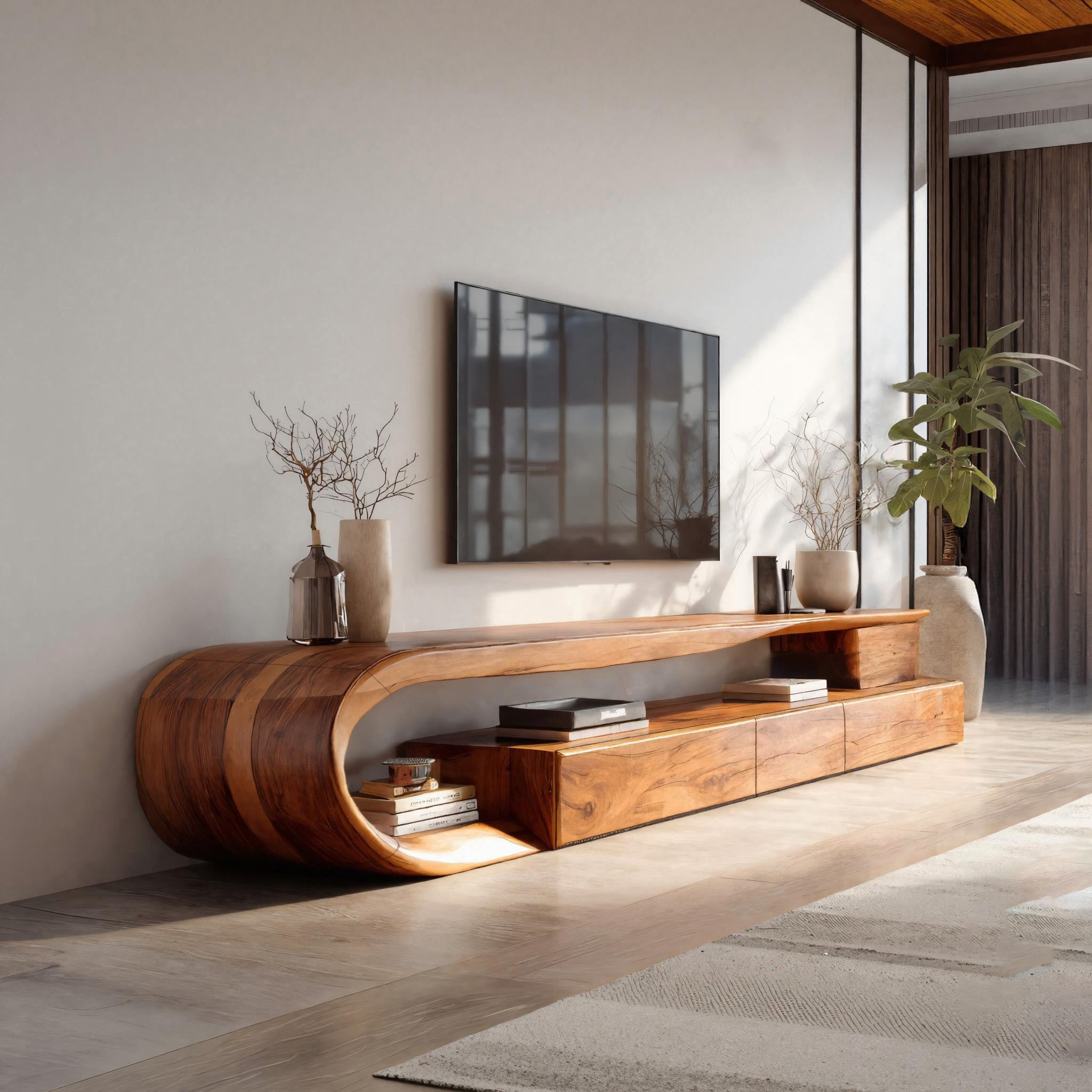 Modern Curved TV Console With Drawer For Living Room SITHHNTVC025