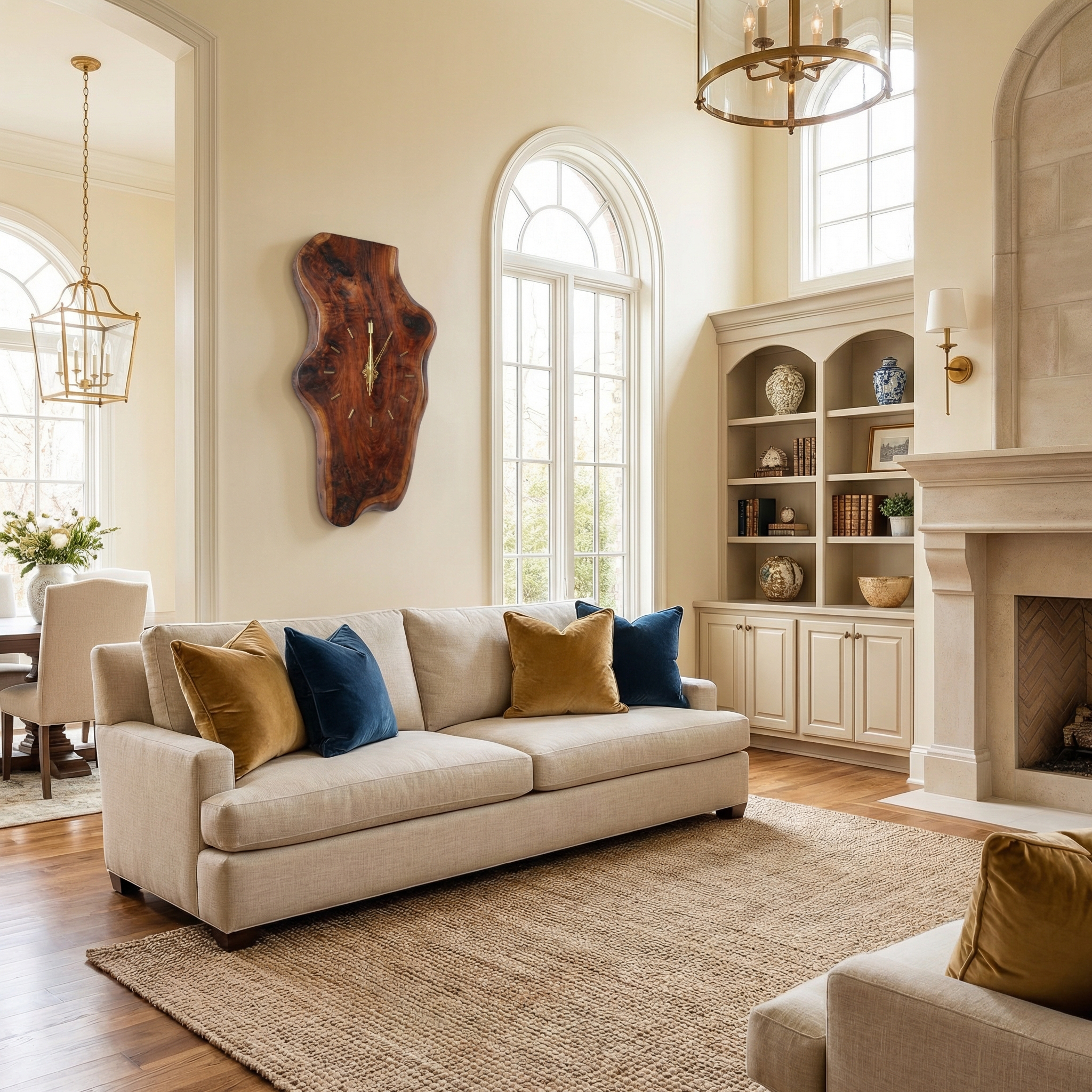 Natural Clock Wood Wall Solid Wood Living Room SINLSACK019