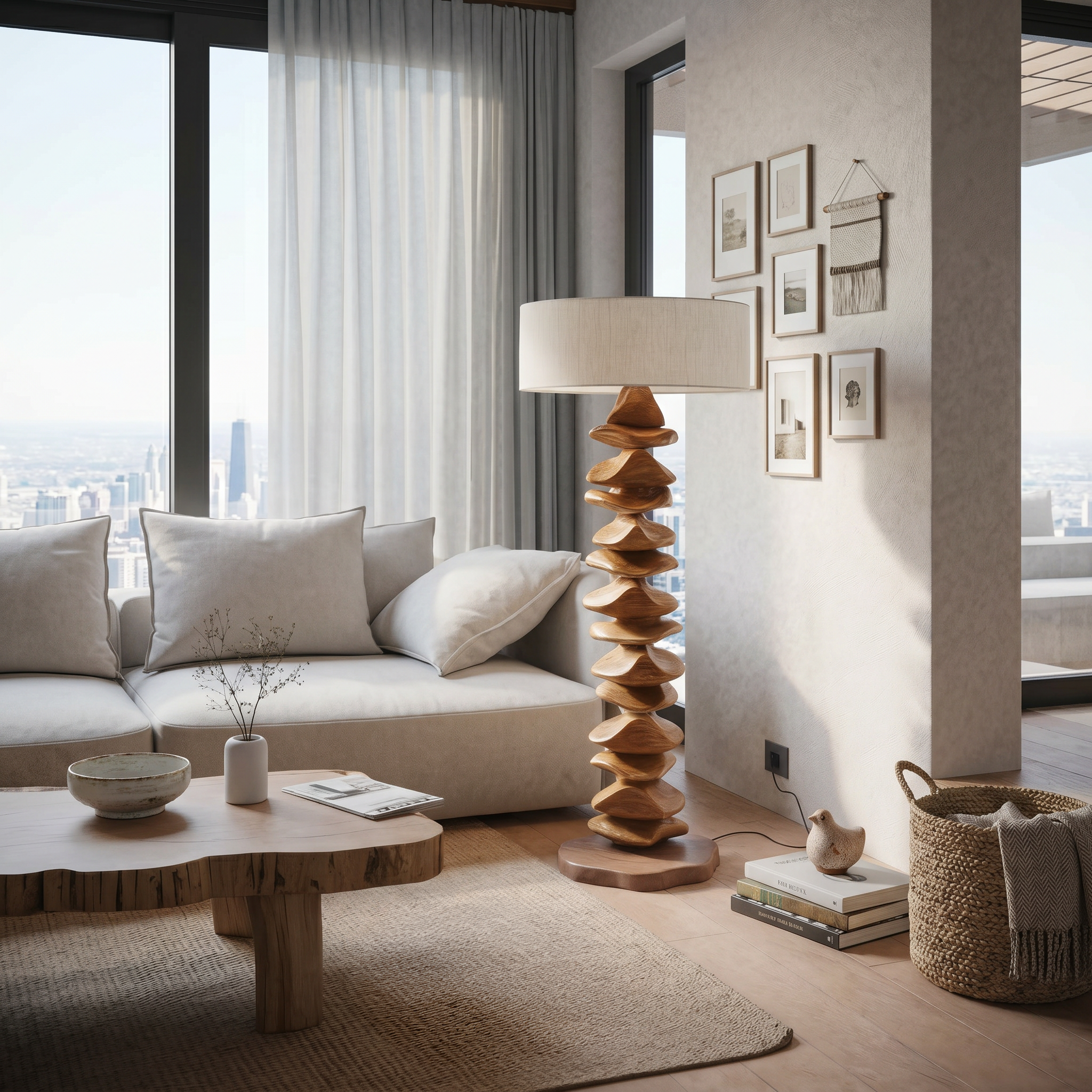 Handcrafted Sculptural Floor Lamp With Carved Base For Living Room SITHTTLAM015