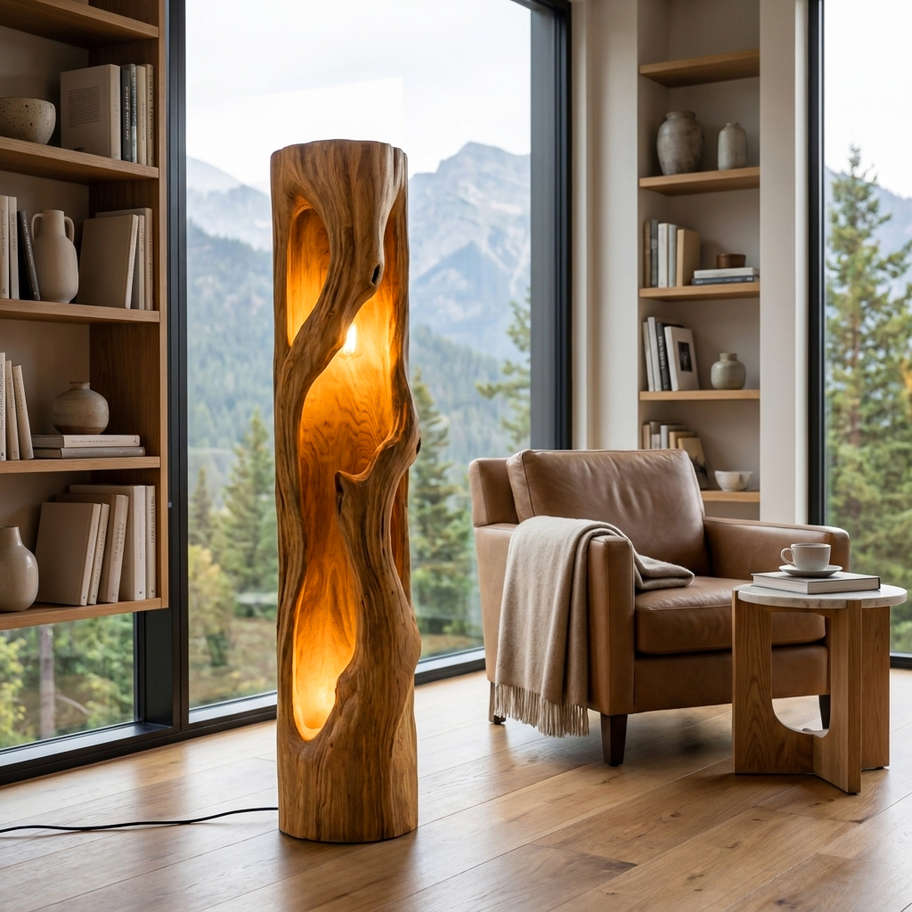 Rustic Natural Wood Floor Lamp For Statement Living Room RTTHTTLAM049