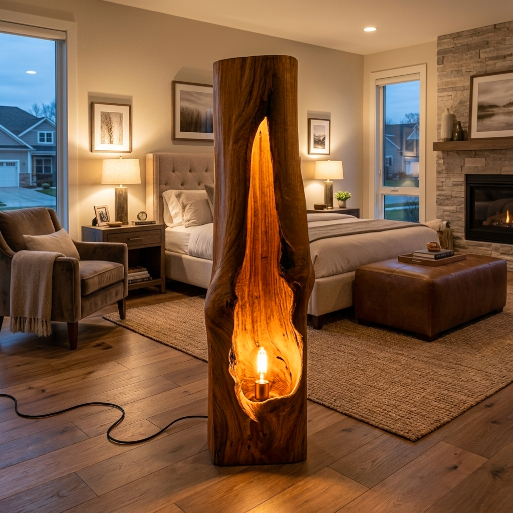 Rustic Wooden Floor Lamp Sculptural Design For Cozy Bedroom RTTHTTLAM047