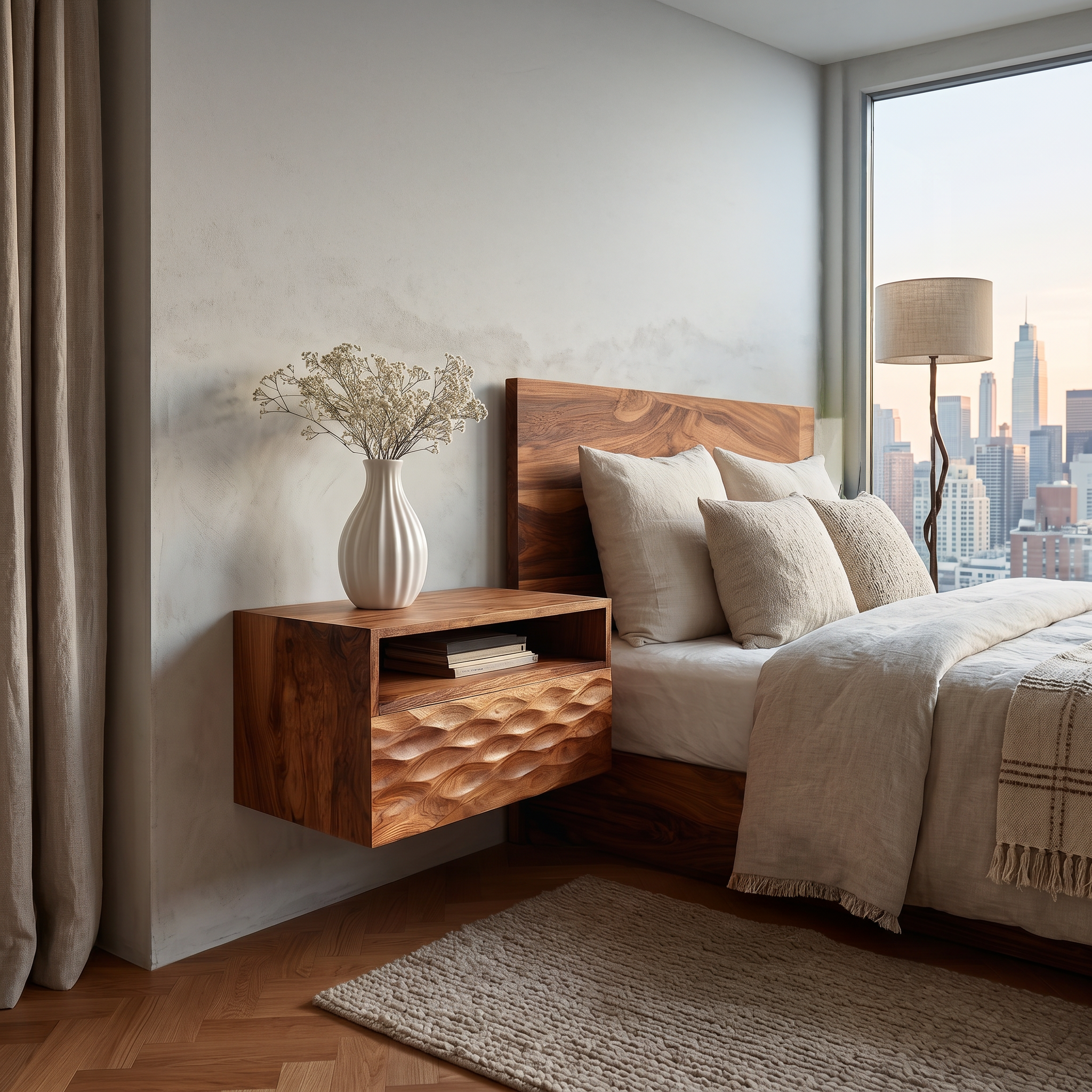 Modern Wooden Wall Mounted Nightstand With Open Shelf For Bedroom RTTHTTNS029