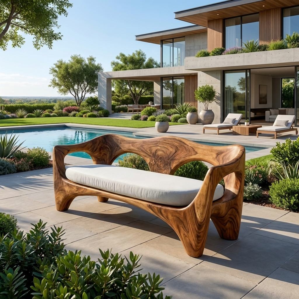 Mid Century Wood Sofa Sculptural Frame For Patio RTTHTTSF035