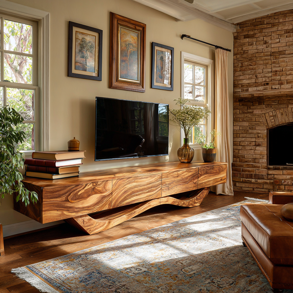 Mid Century TV Stand With Flowing Base For Living Room RTTHTTTVC084