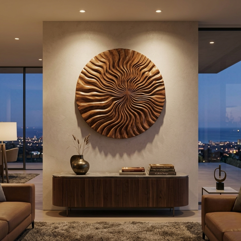 Round Wall Art With Wave Design For Entryway SITHTTWA023