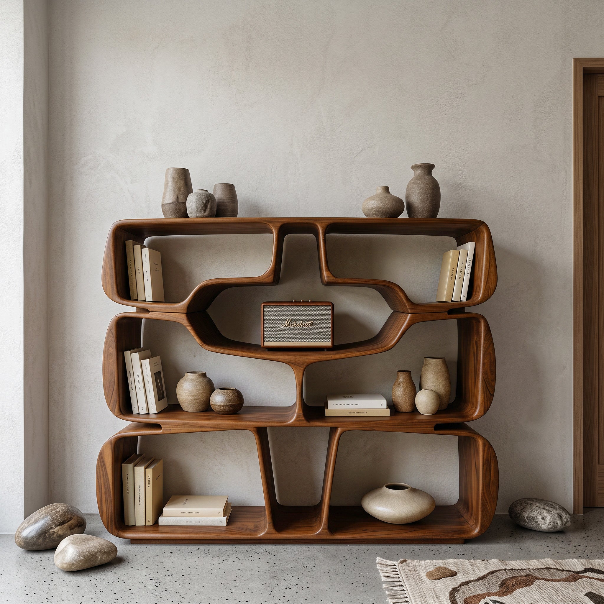 Modern Sculptural Bookshelf With Organic Curves For Living Room SITHHNBS042