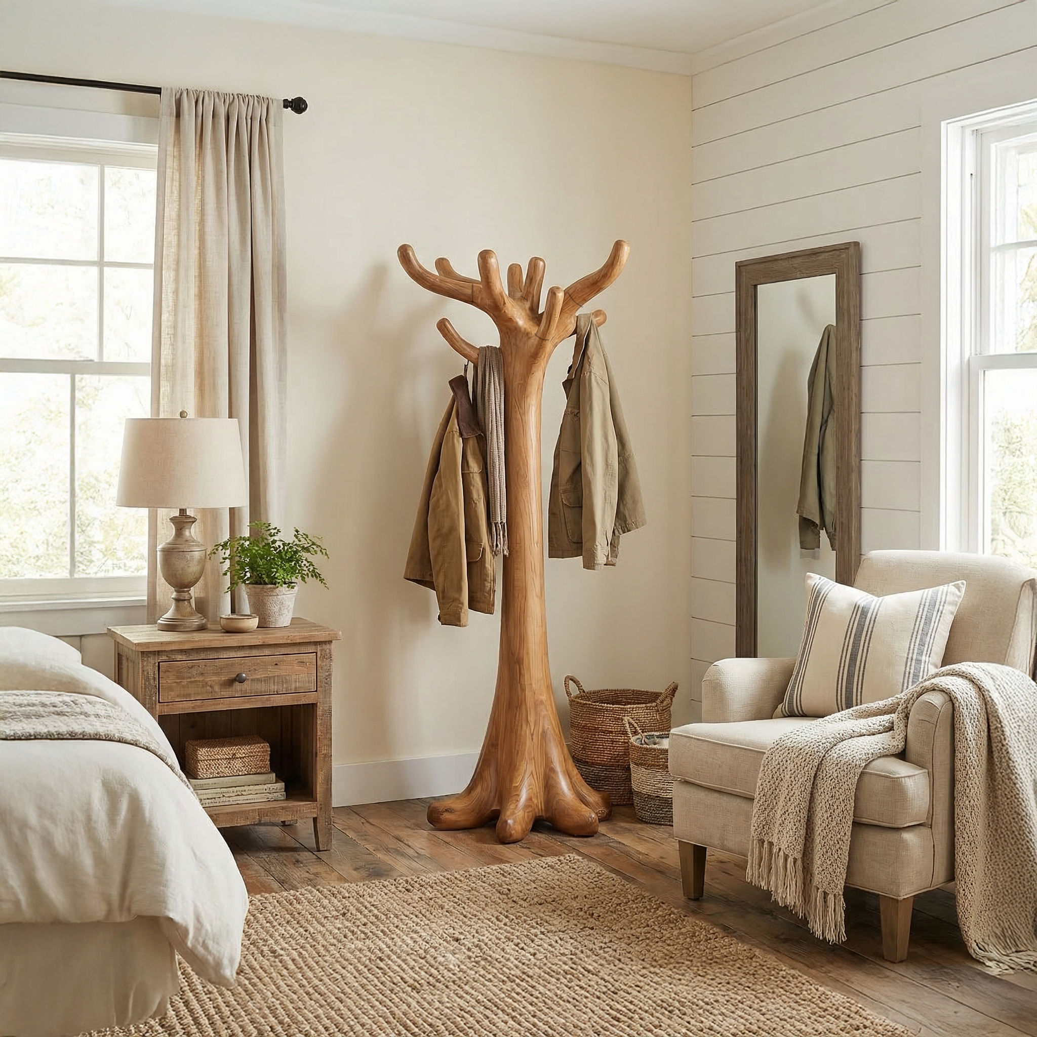 Rustic Minimal Tree Coat Rack For Bedroom And Living Area SINLSATCR105