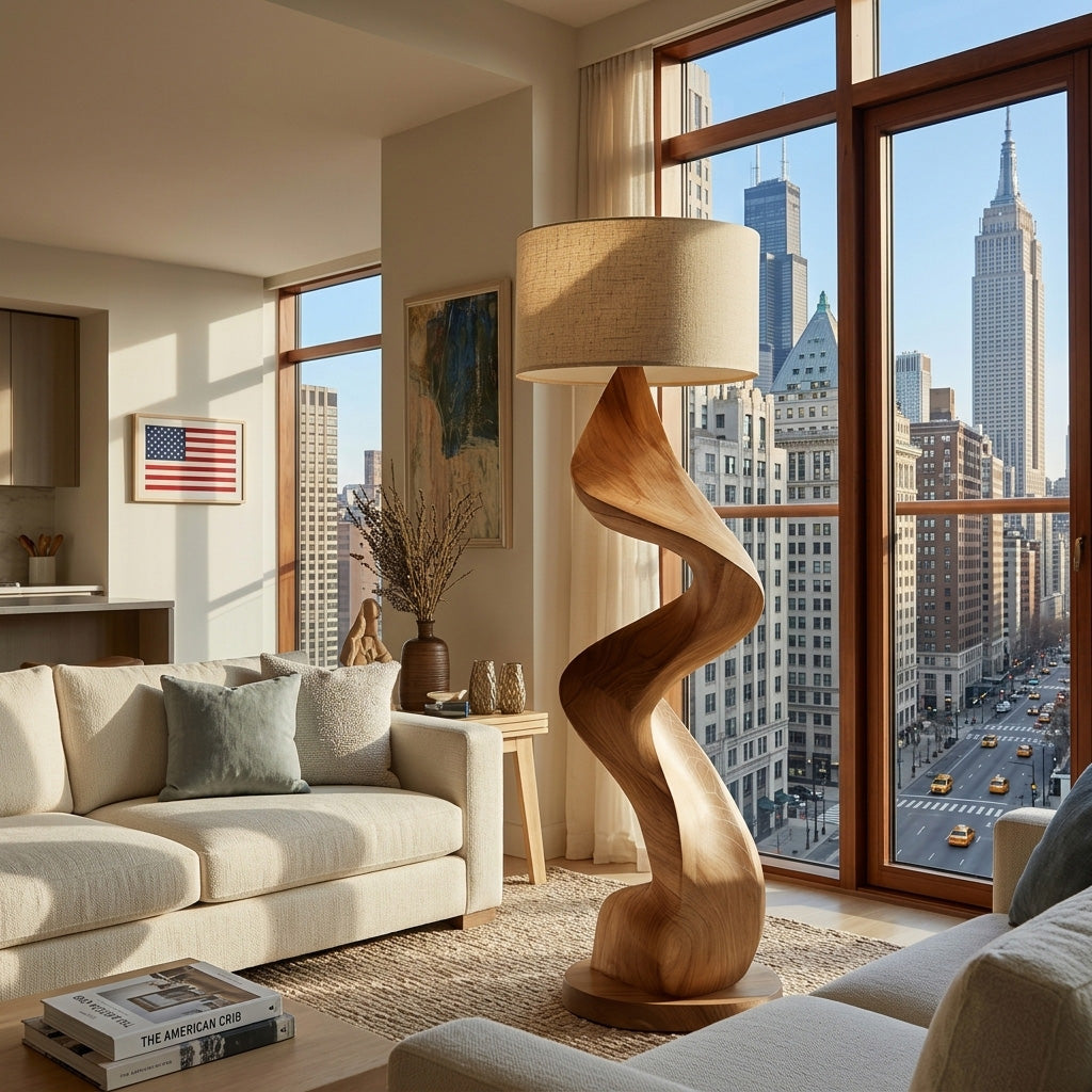 Modern Natural Wood Sculptural Floor Lamp For Living Room Decor RTTHHNLAM068