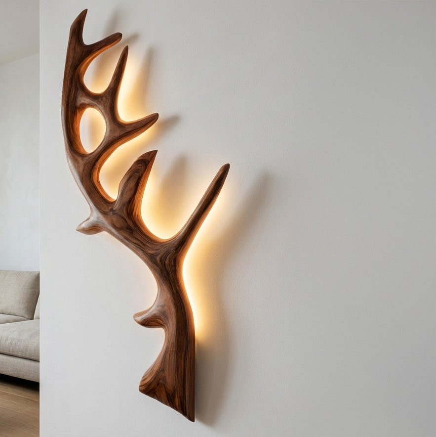 Minimalist Natural Wood Tree Wall Lamp For Bedroom Decor RTTHHNLAM083