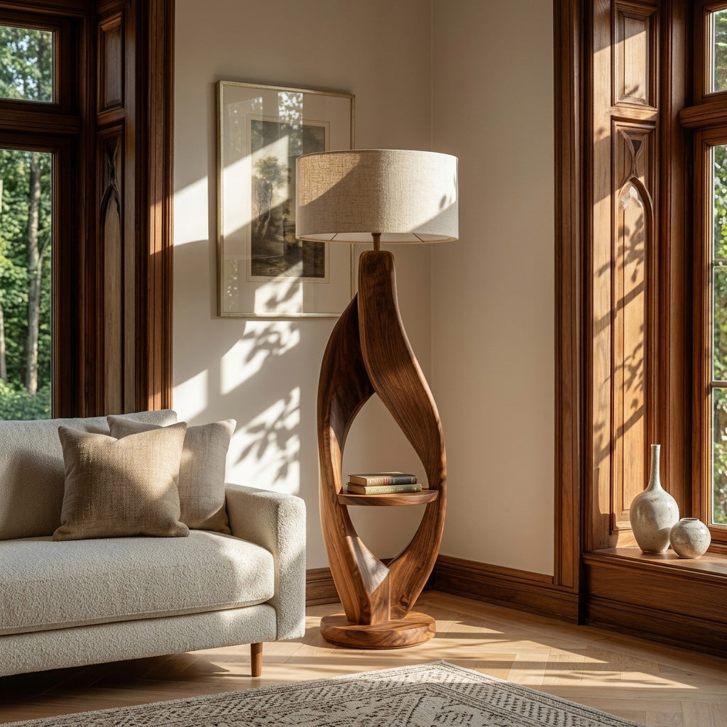 Organic Style Floor Lamp Natural Wood For Living Decor RTTHHNLAM076