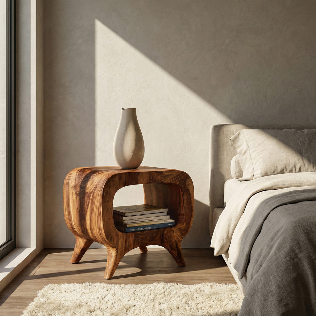 Modern Wood Nightstand With Rounded Edges For Bedroom RTTHHNNS029