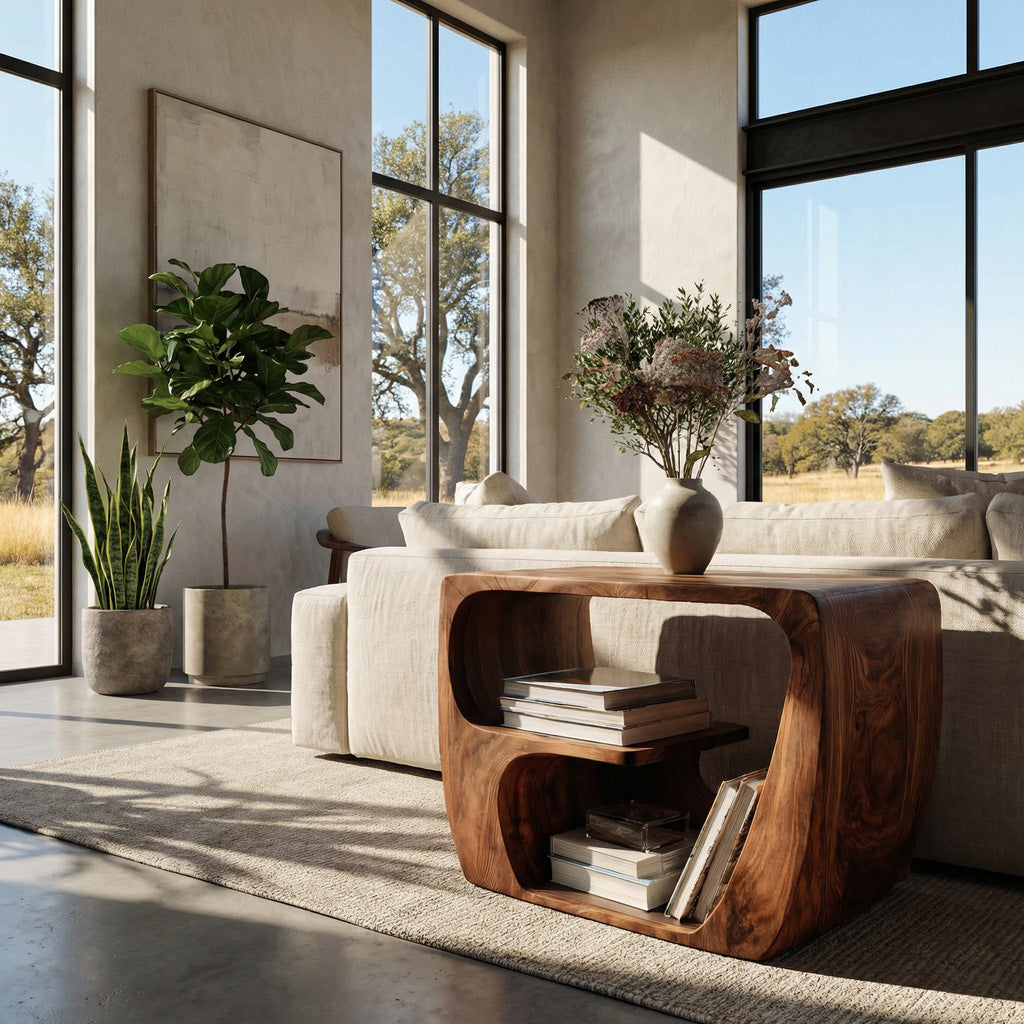 Quiet Luxury Wooden Side Table With Open Storage For Living Room RTTHHNSTA014