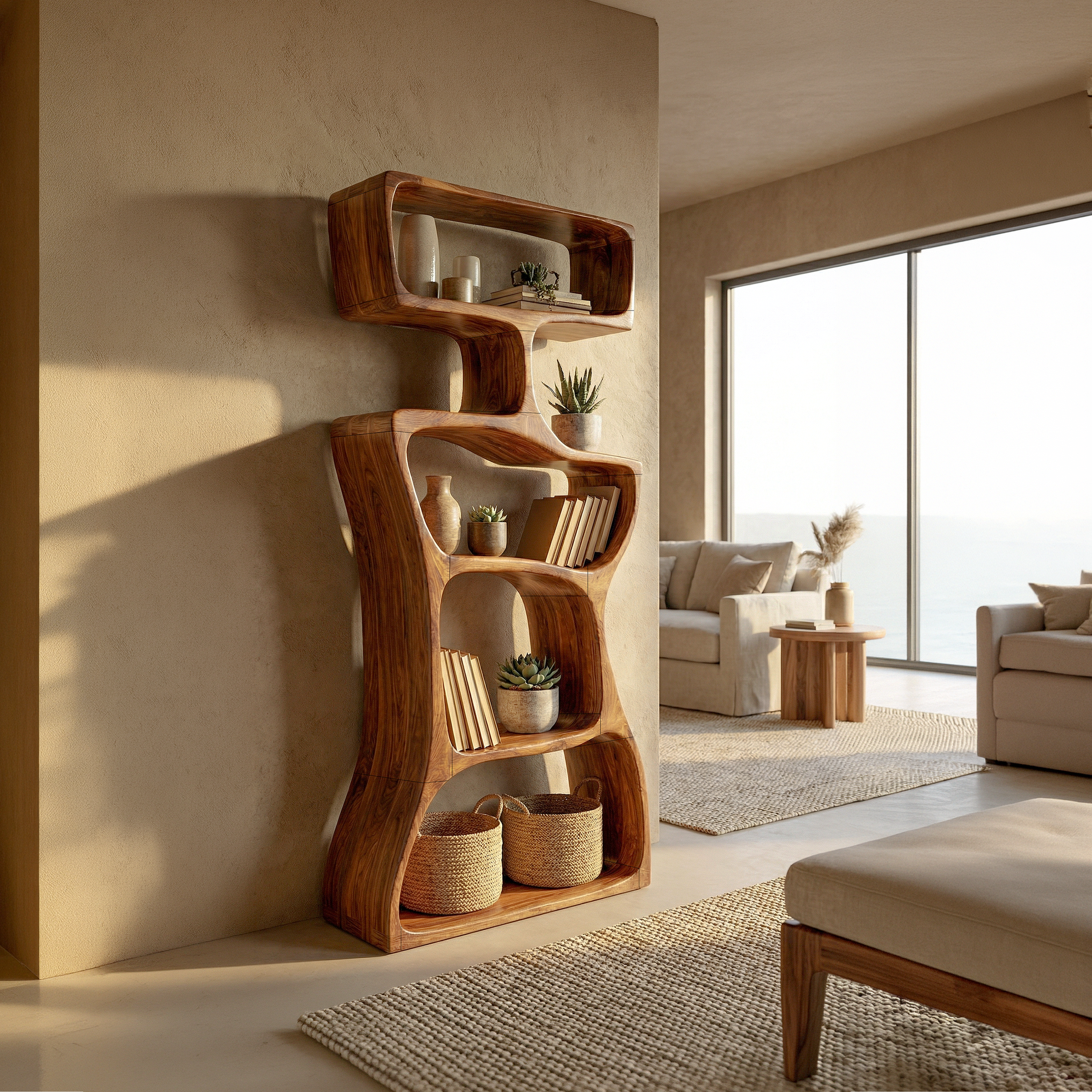 Organic Modern Asymmetrical Bookshelf Reading Nook Display SILDTTRBS014