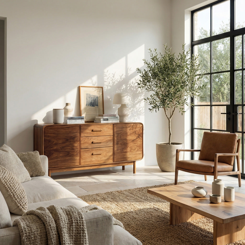 Modern Organic Sideboard With Center Drawers For Living Room RTTHHNSD017