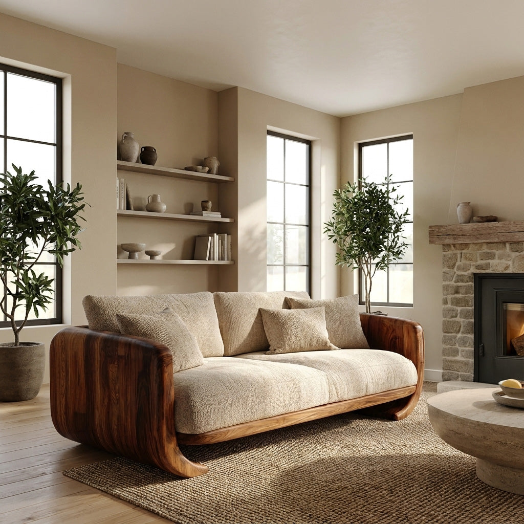 Organic Modern Curved Wood Sofa For Living Room RTTHHNSFA035