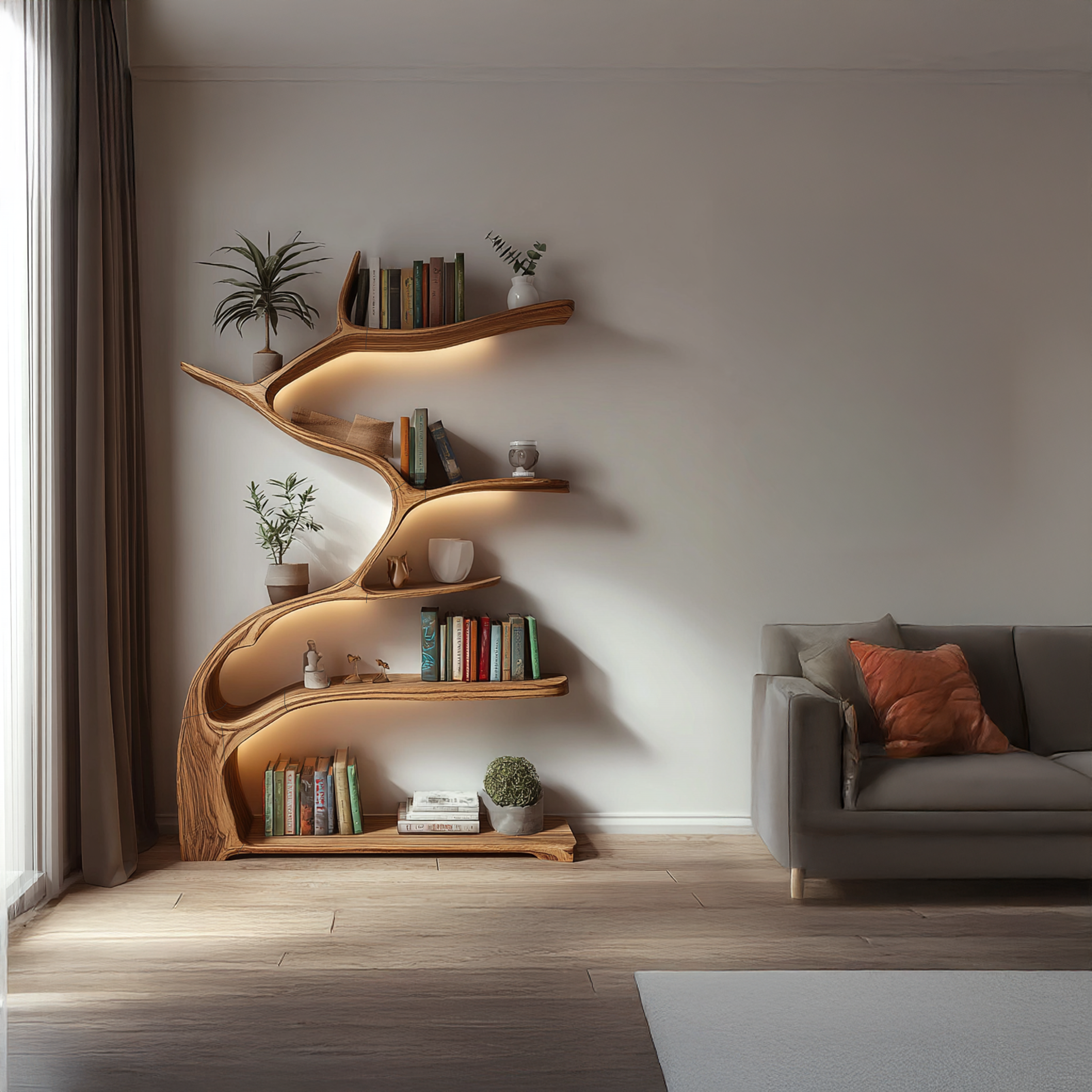 Tree Bookshelf Wooden Live Edge Rustic Farmhouse Gift SINLSATB189