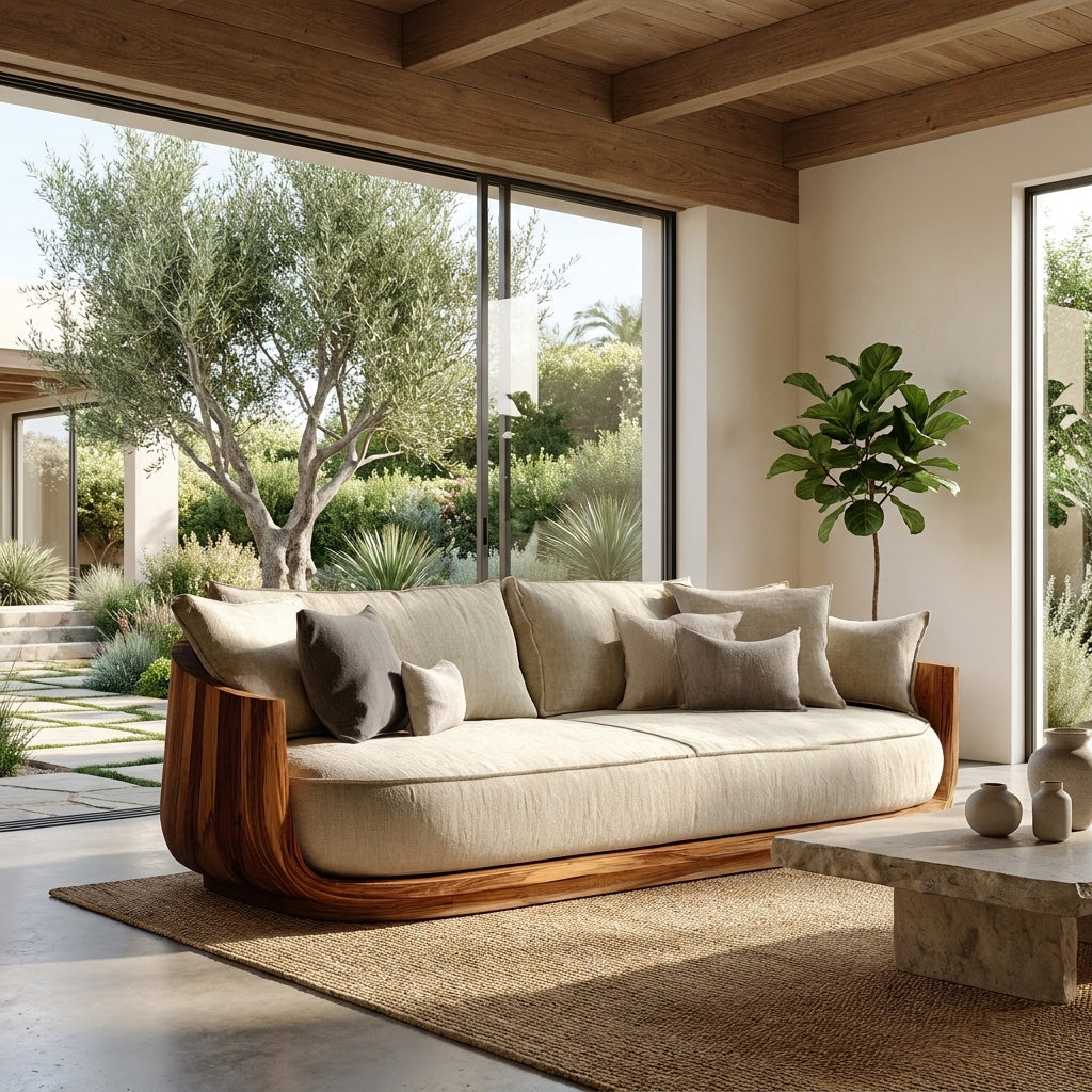 Modern Wooden Sofa With Flowing Rounded Edges For Home RTTHHNSFA044