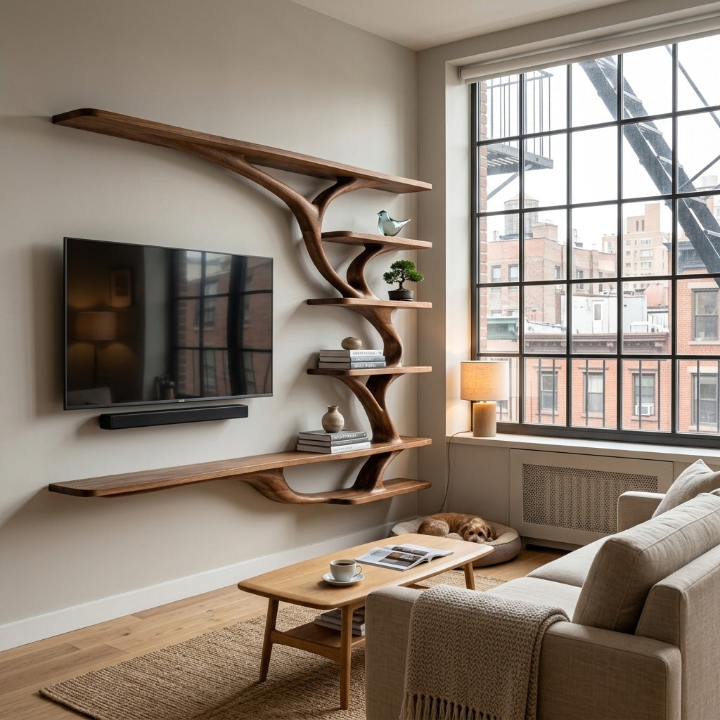 Modern Wood Wall Mounted TV Shelf For Home Style RTTHHNTVC098