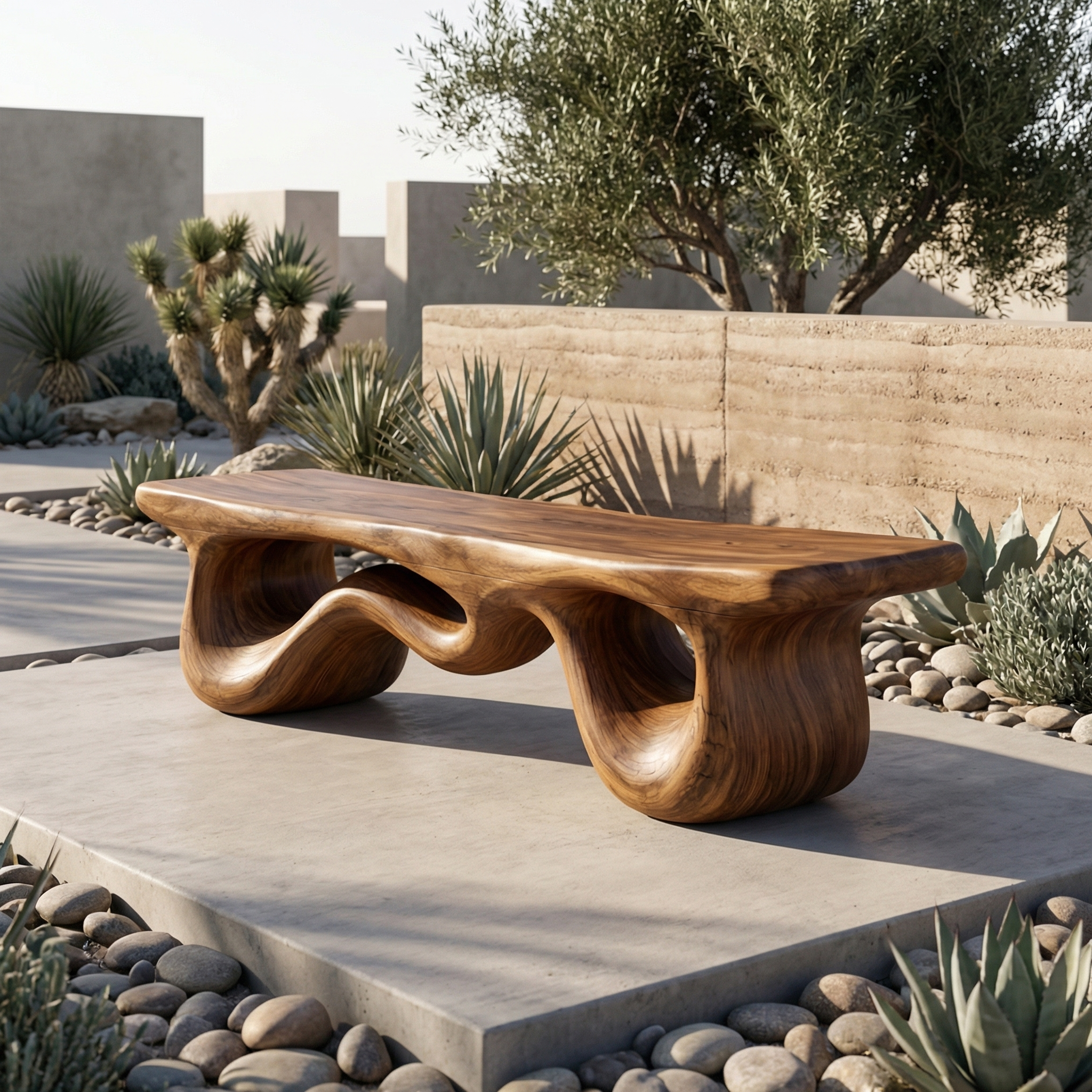 Contemporary Loop Bench Solid Wood Artistic Curved Base Entryway SINLHARS093