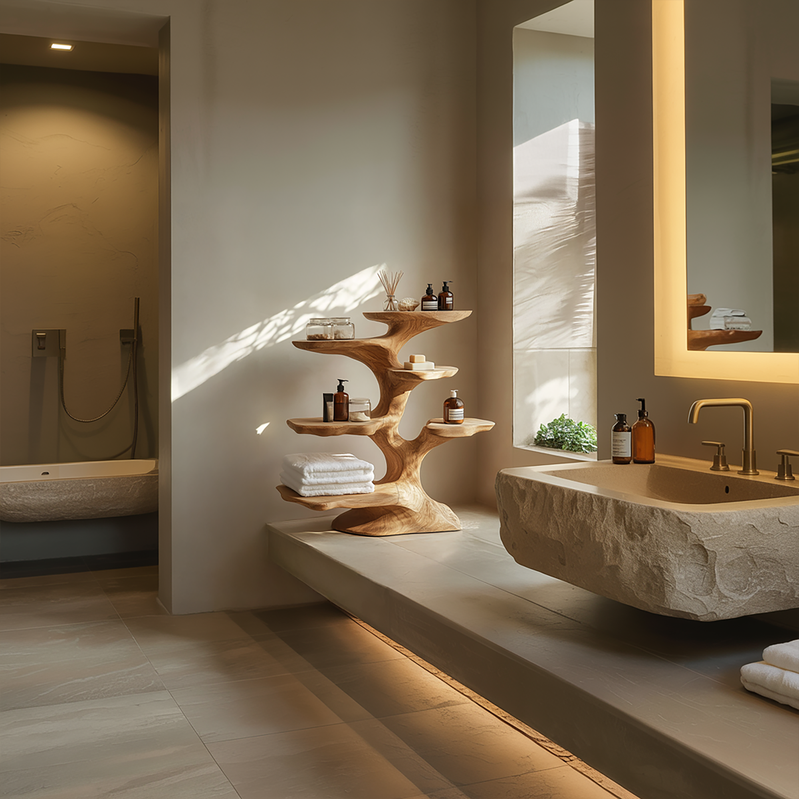 Organic Sculptural Tree Shelf For Bathroom Storage And Spa Style Interior SINLSABRD001