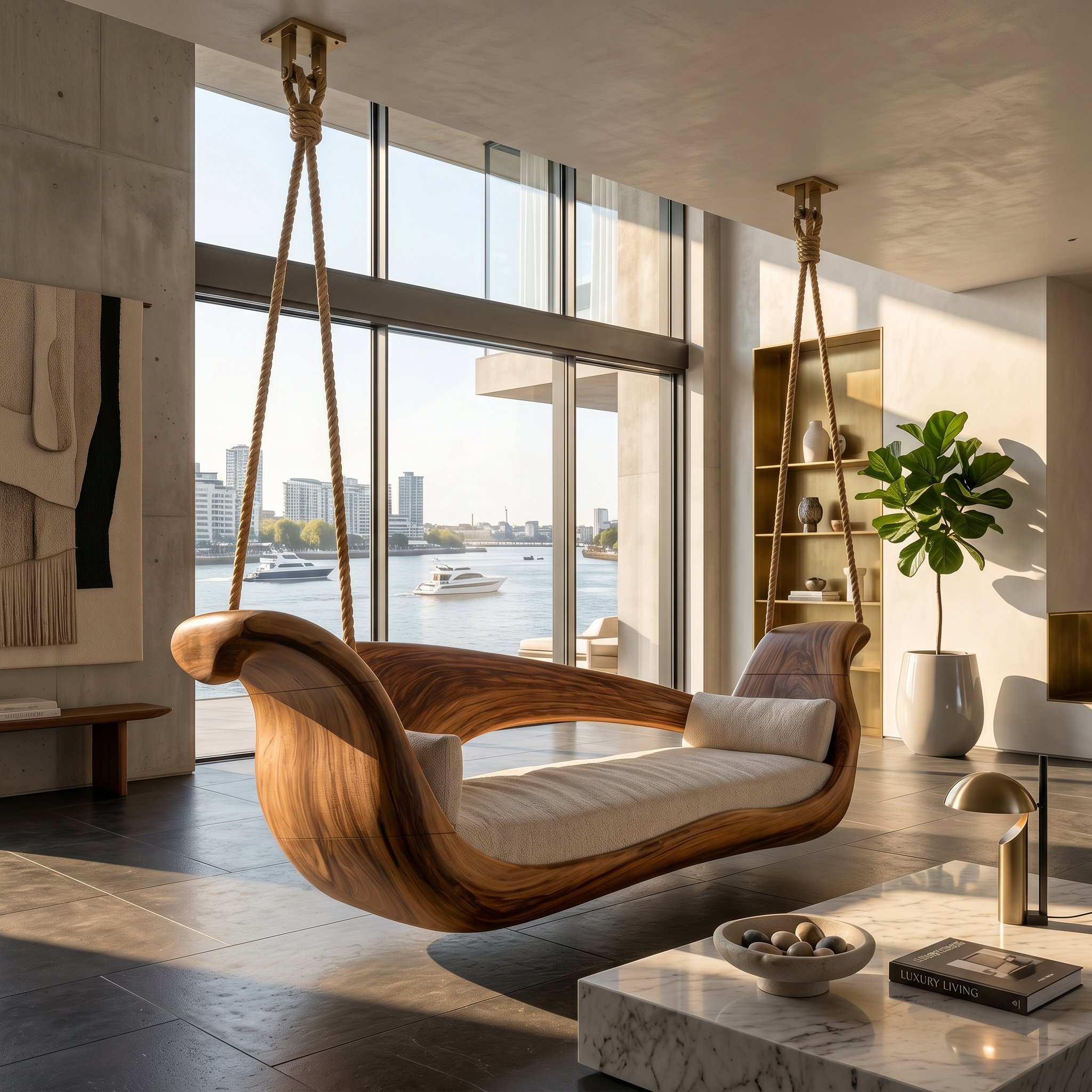 Artistic Sculptural Wooden Swing Bed Coastal Living Collection SILDTTRSWI006
