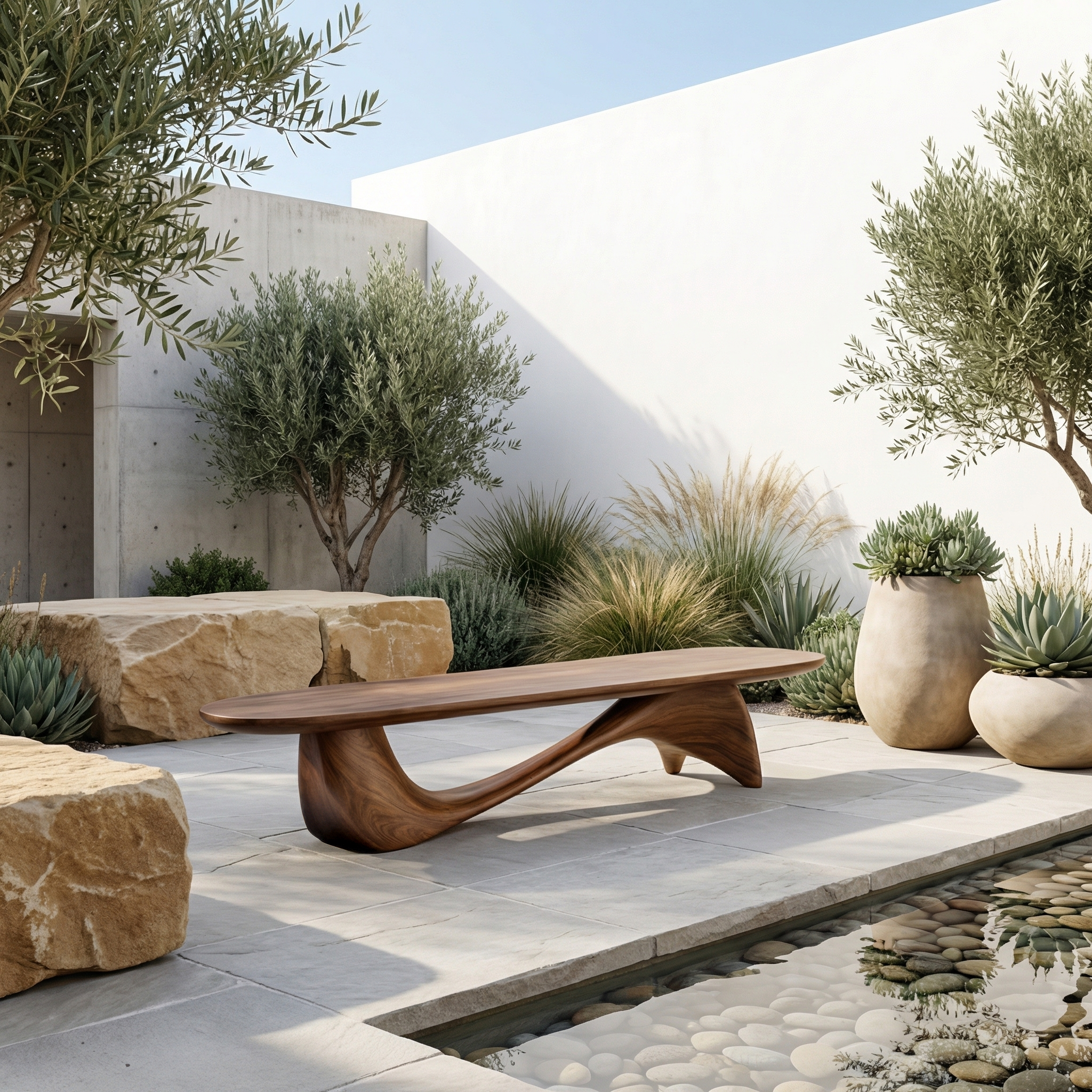 Organic Wave Bench Solid Wood Elegant Flowing Curve Design Garden And Outdoor Space SINLHARS097