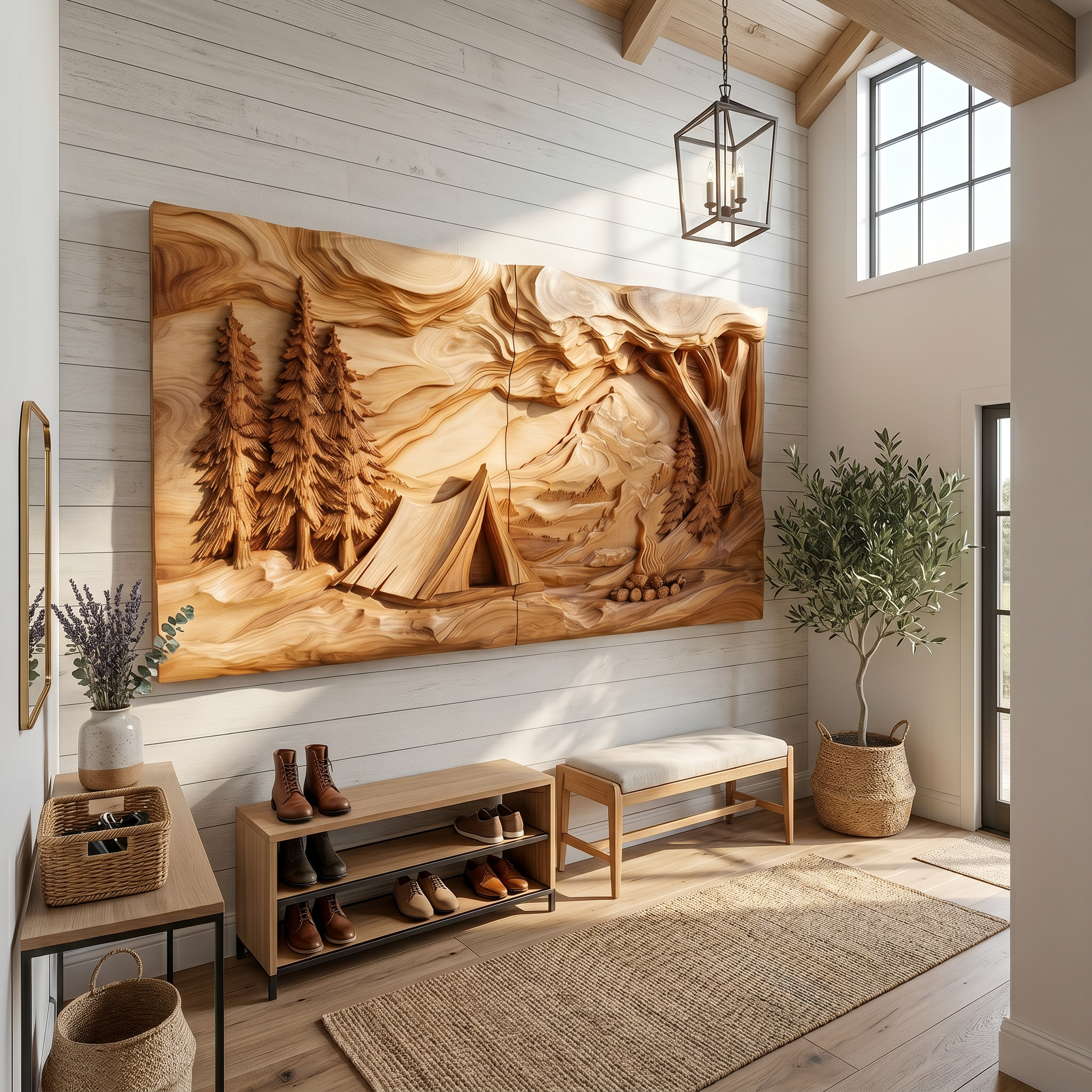 Layered Wood Wall Art Panel For Luxury Entryway Interior Design SILDTTRWA092