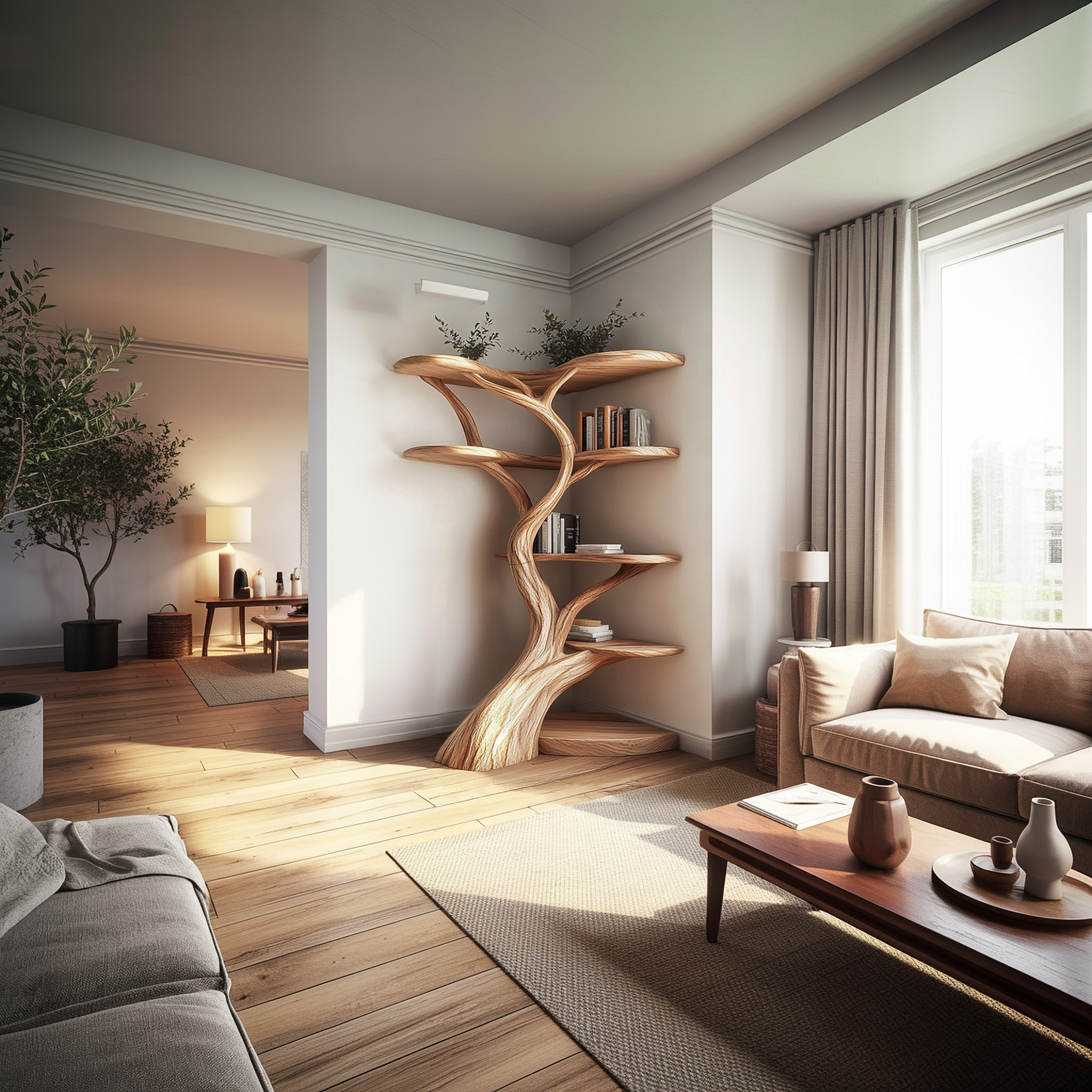 Rustic Tree Corner Shelf Living Room Or Bedroom SINLSATB693