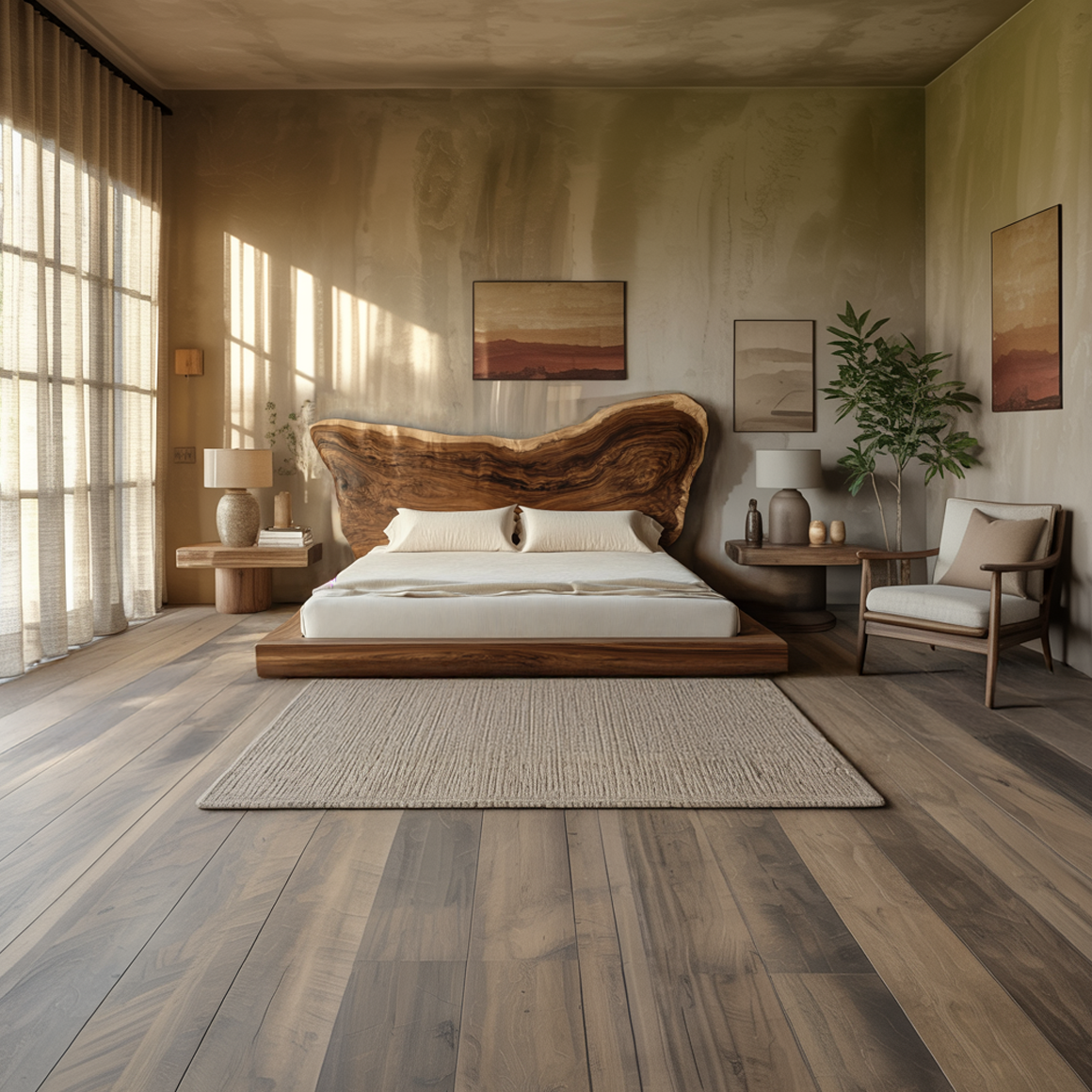 Rustic Live Edge Wooden Headboard Solid Wood Bedroom Interior Natural Statement SINLSADH014D