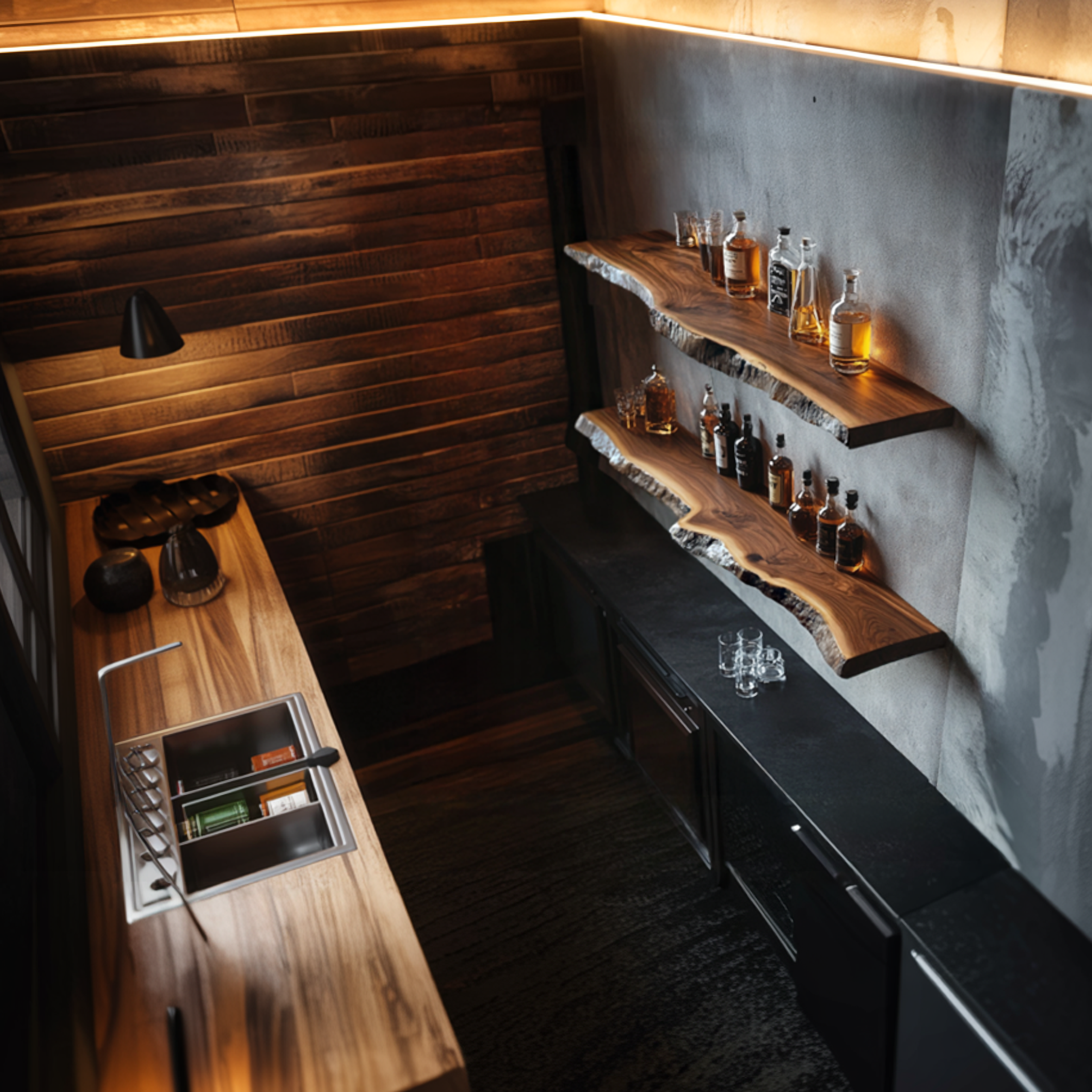 Handcrafted Live Edge Bar Shelf Solid Wood Dining Room Interior Storage SINLSAFL423